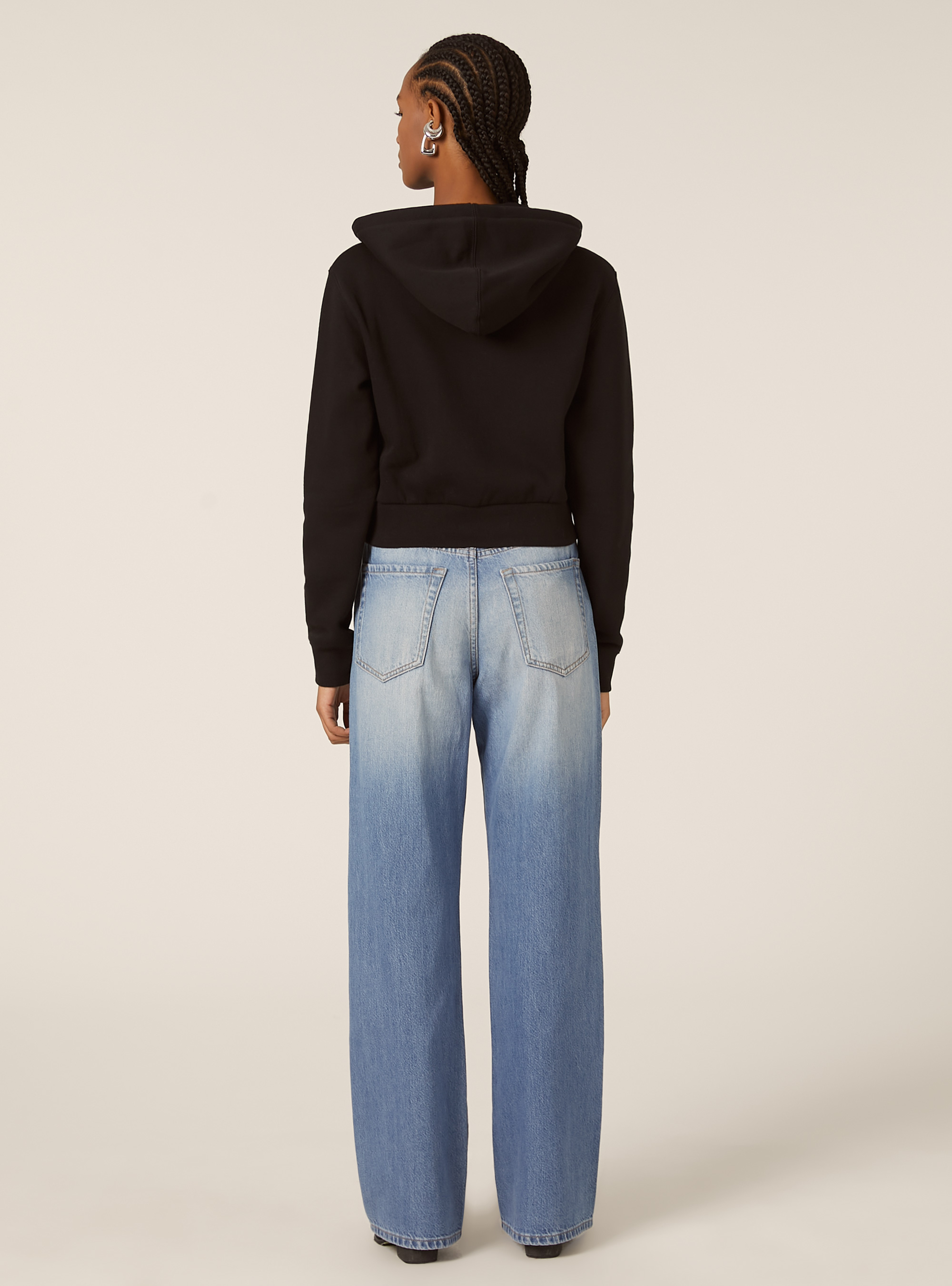 Sweat &agrave; capuche zipp&eacute; court, BK1 BLACK