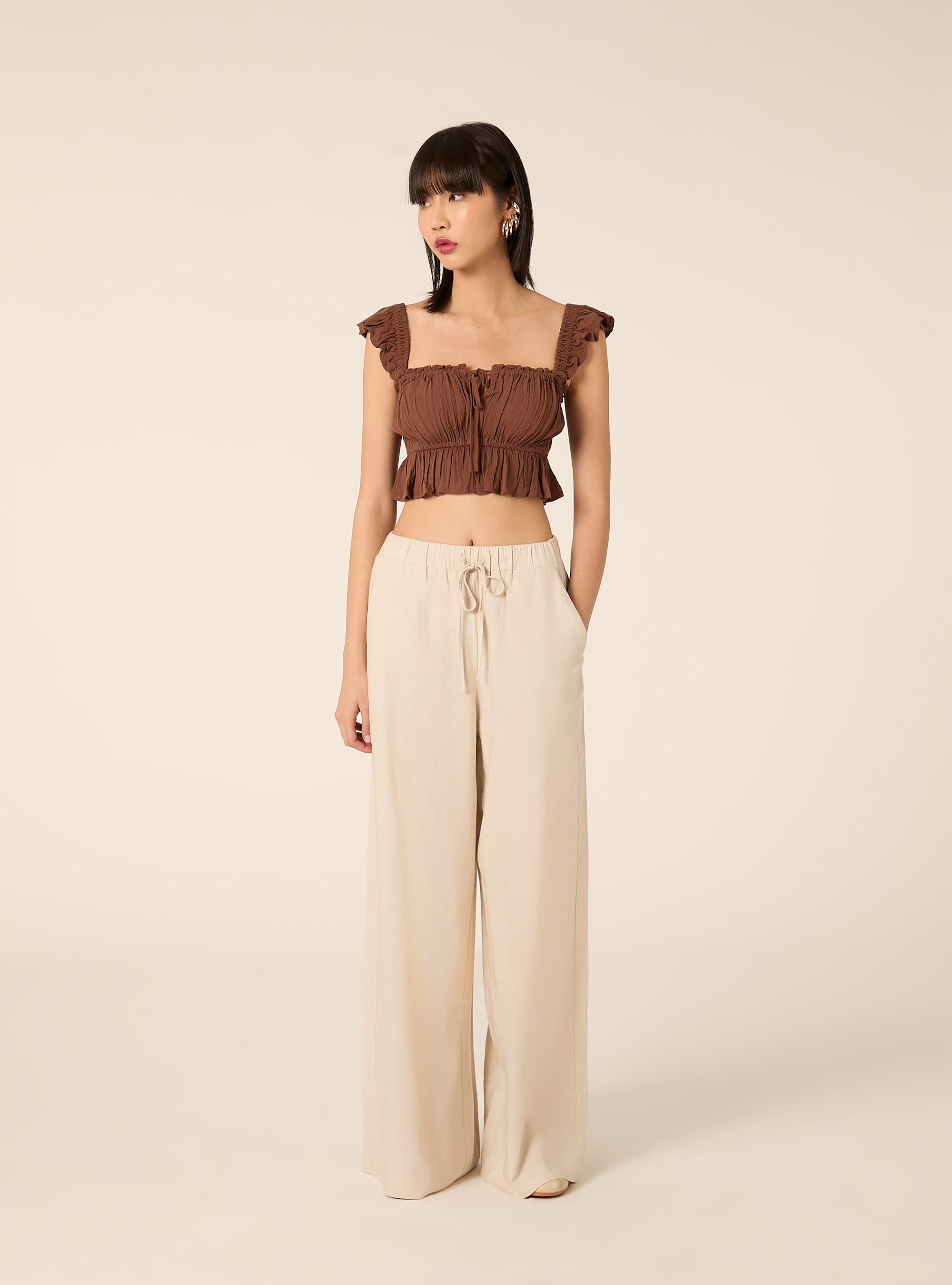 Palazzohose aus Leinel, BG2 BEIGE MEDIUM
