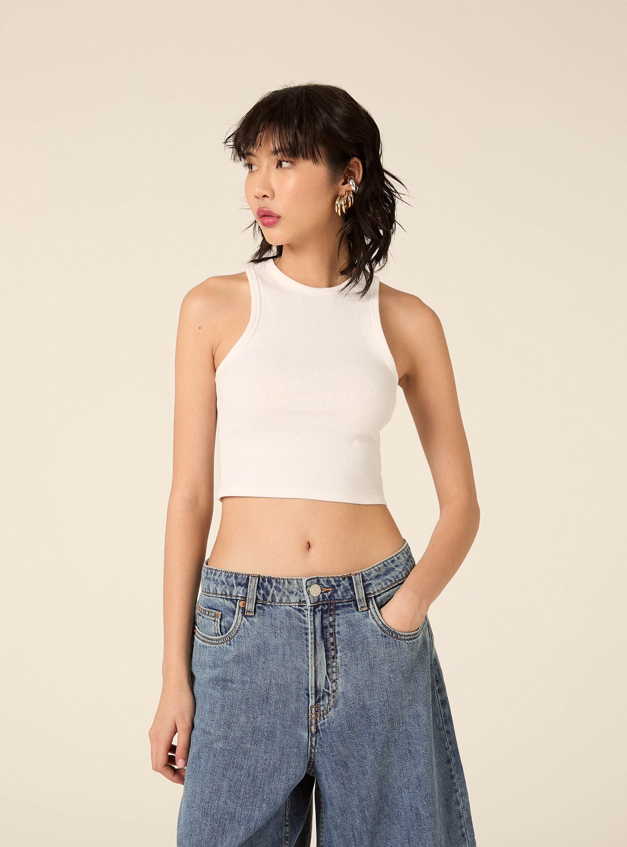Camiseta sin mangas corta de canal&eacute;, WH3 WHITE