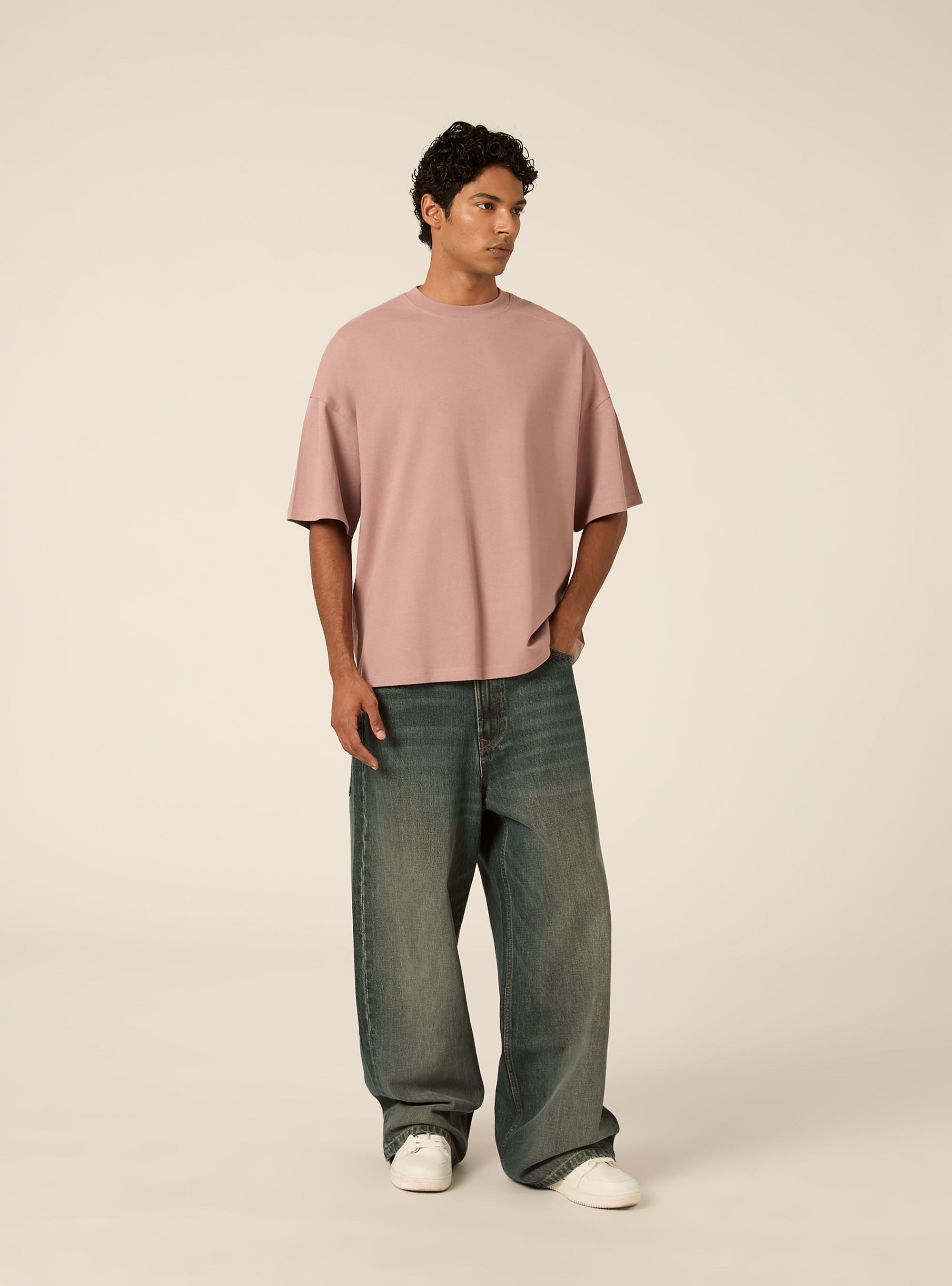 Boxy fit short sleeve tee with dropped shoulders, PK2 PINK MEDIUM