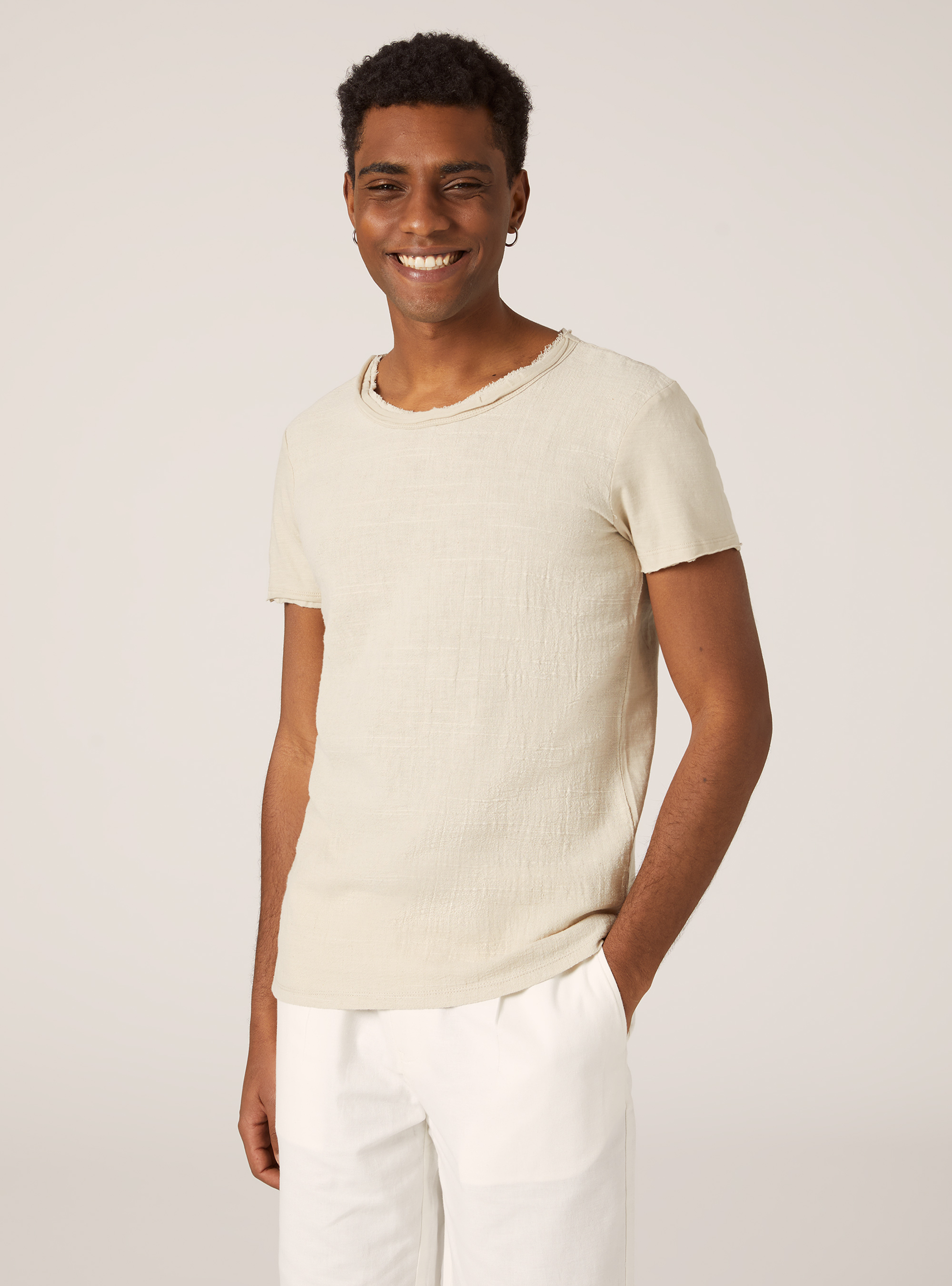 Linen blend short-sleeved T-shirt, BG3 BEIGE LIGHT