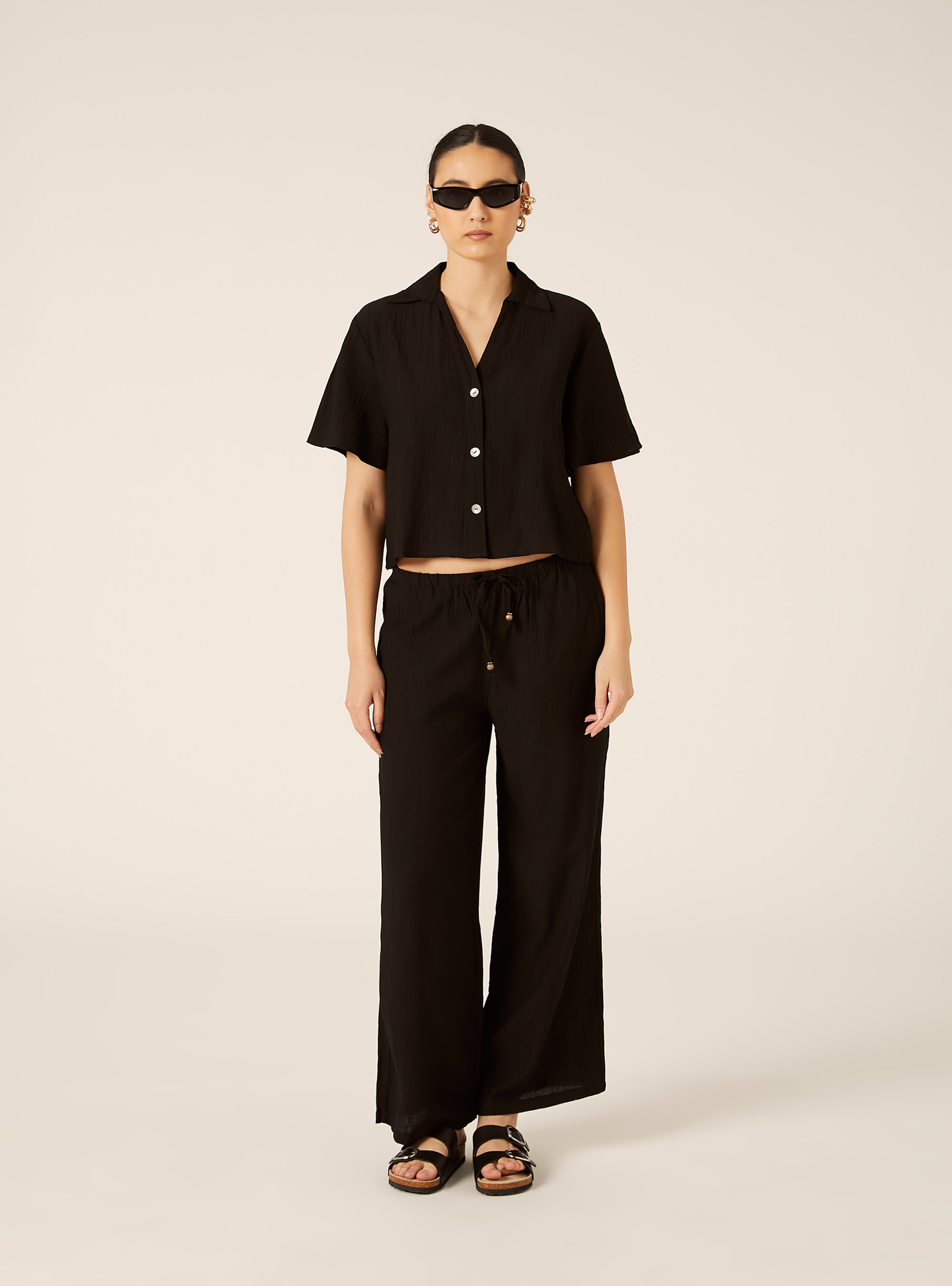 Camicia maniche corte in crepe, BK1 BLACK