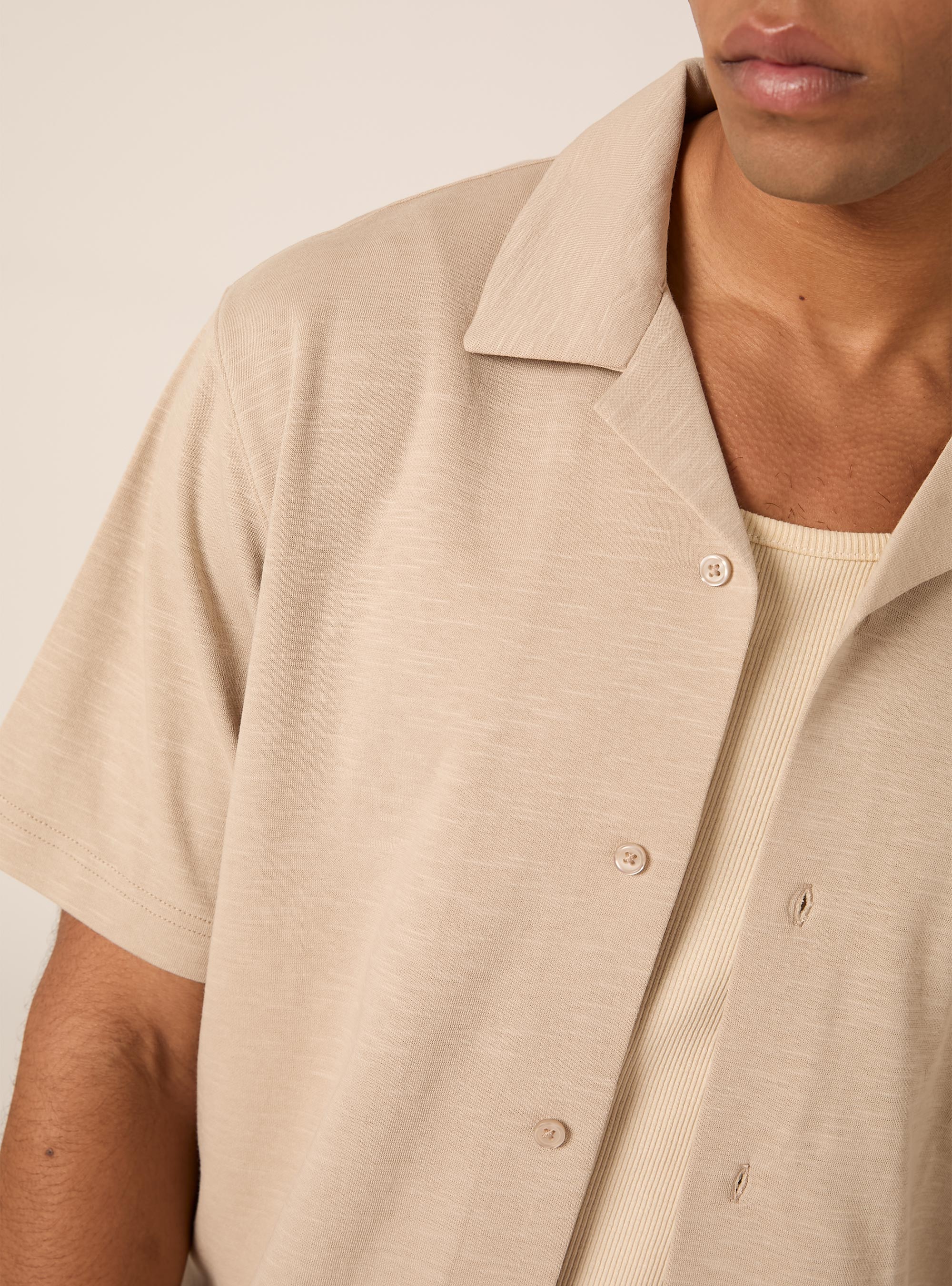 Kurz&auml;rmeliges Hemd aus Jersey, BG2 BEIGE MEDIUM