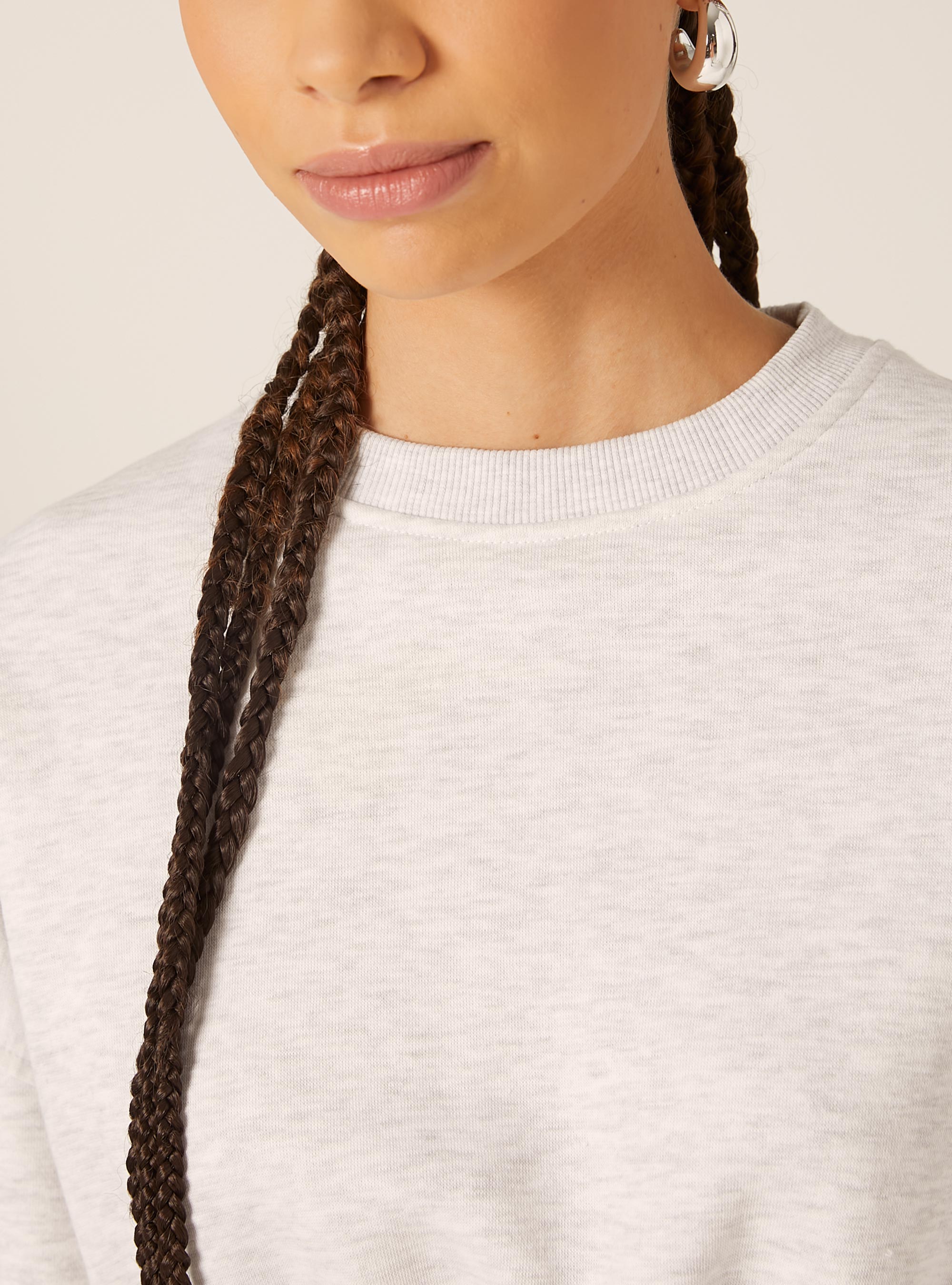 Sweat-shirt &agrave; col rond en coton court, MGY3 GREY MEL LIGHT