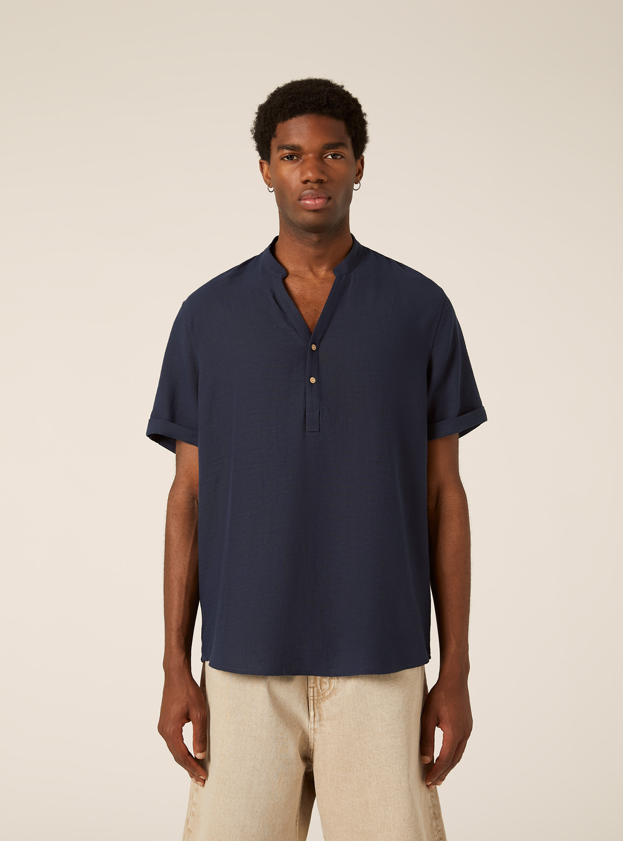 Mandarin collar shirt, NA2 NAVY MEDIUM