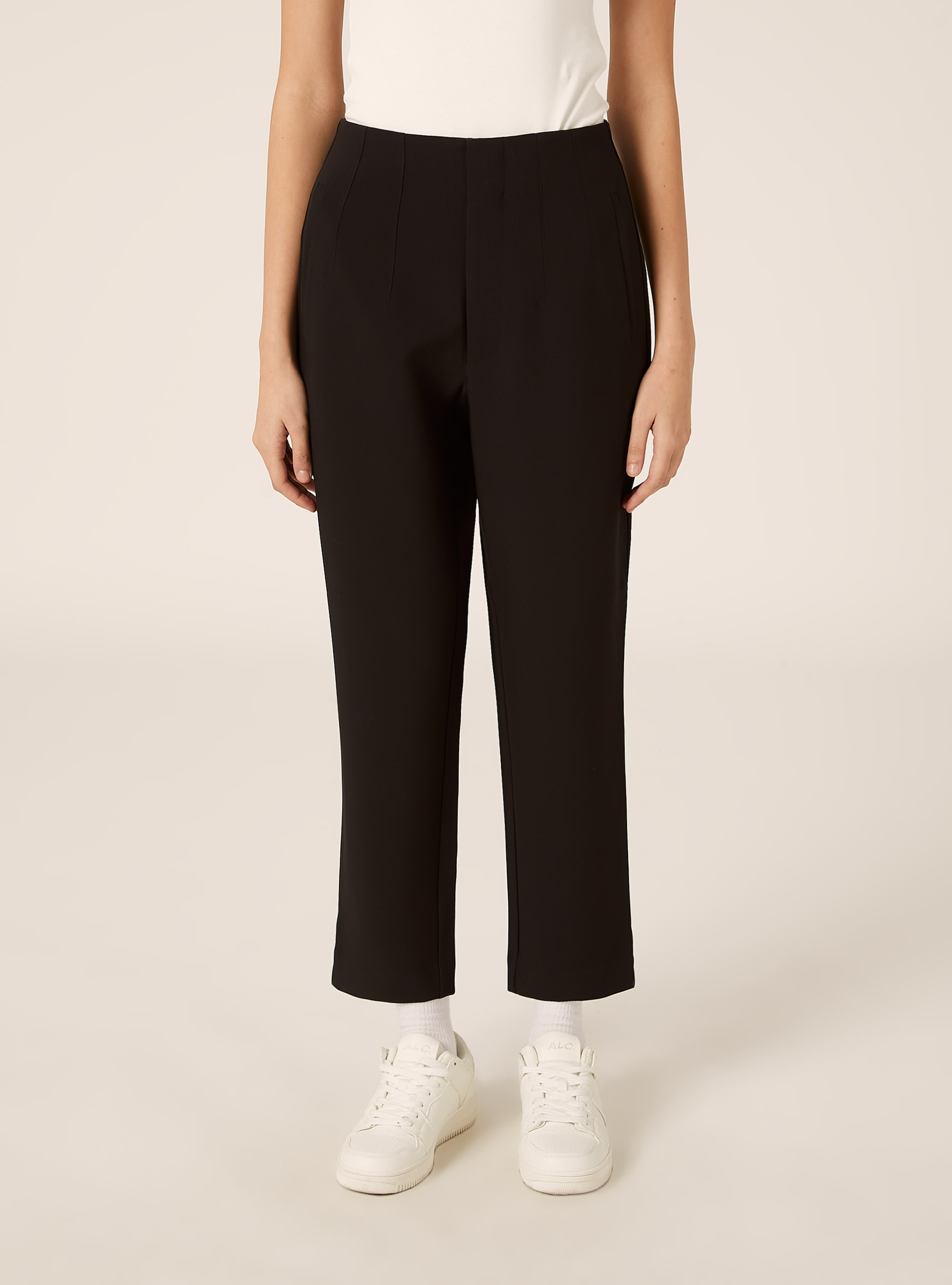 Pantalon uni &agrave; pinces, BK1 BLACK