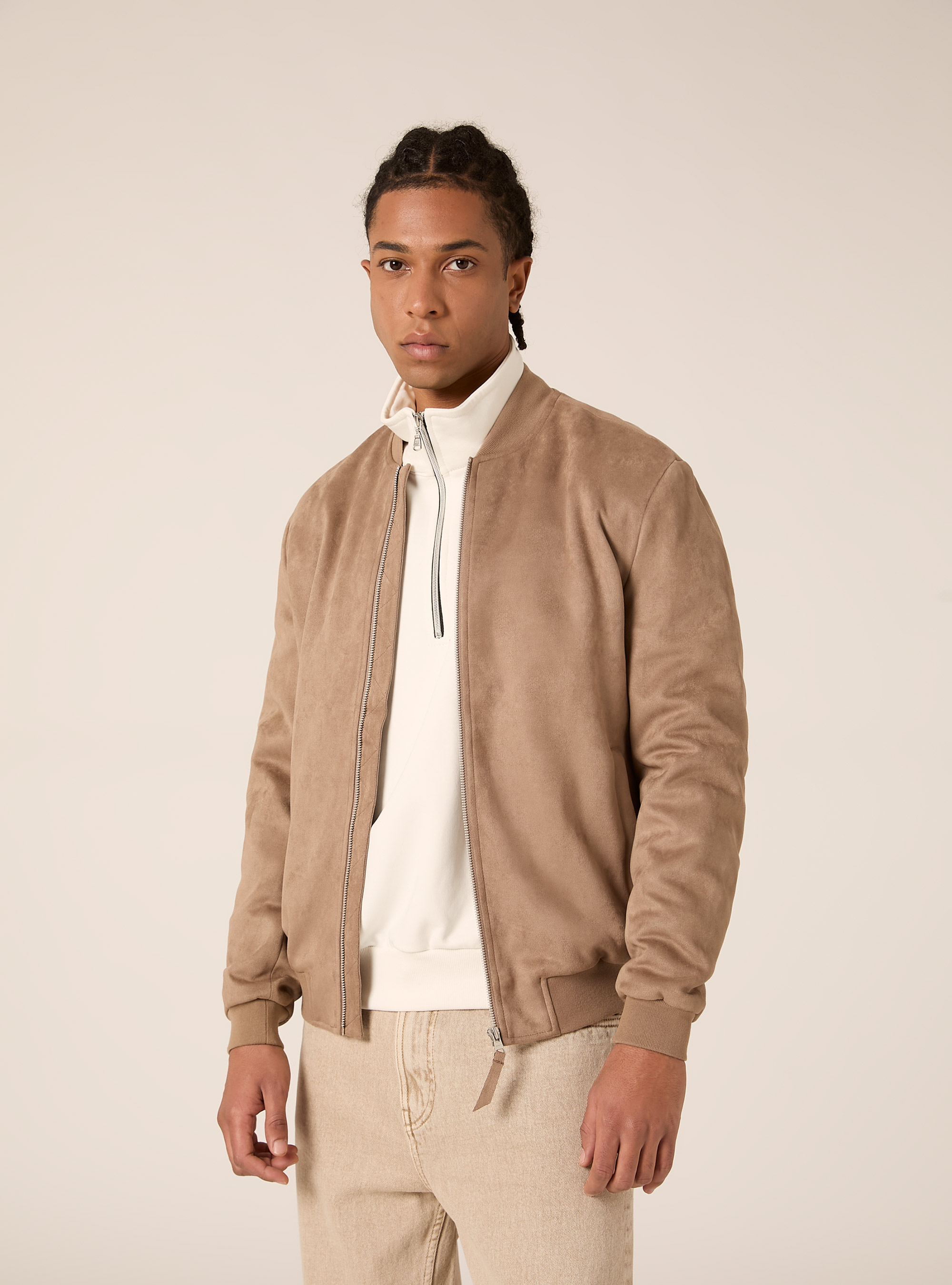 Suede-effect bomber jacket, BR2 BROWN MEDIUM