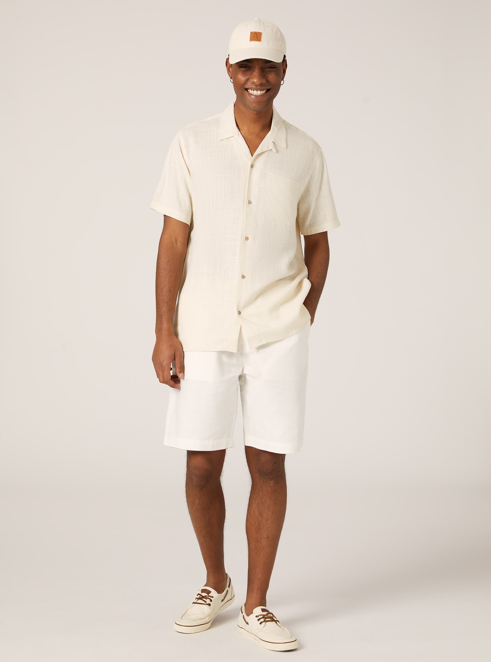 Chemise en lin m&eacute;lang&eacute; avec col bowling, BG3 BEIGE LIGHT