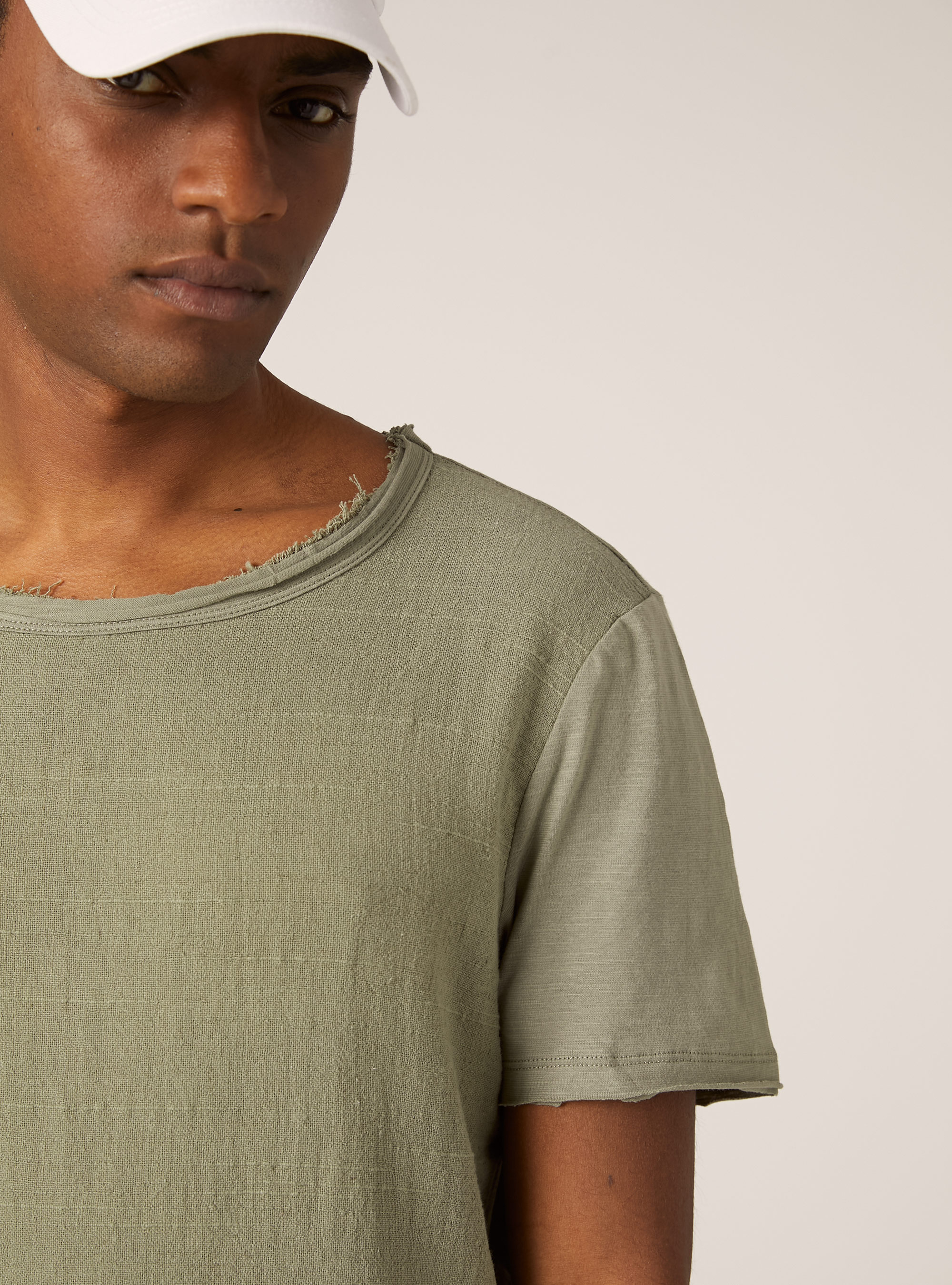 Linen blend short-sleeved T-shirt, KY2 KAKY MEDIUM