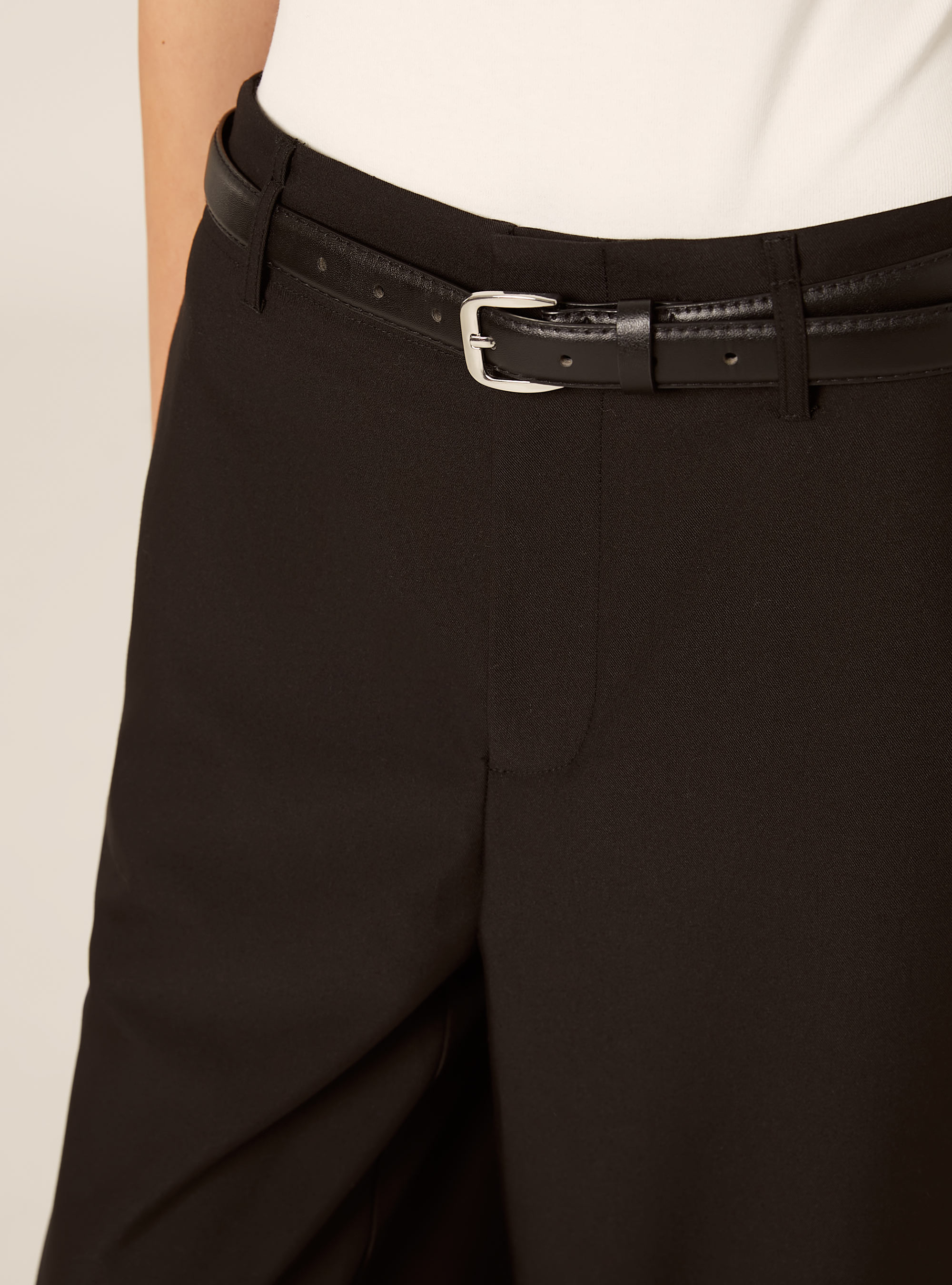 Pantaloni dritti eleganti con cintura, BK1 BLACK