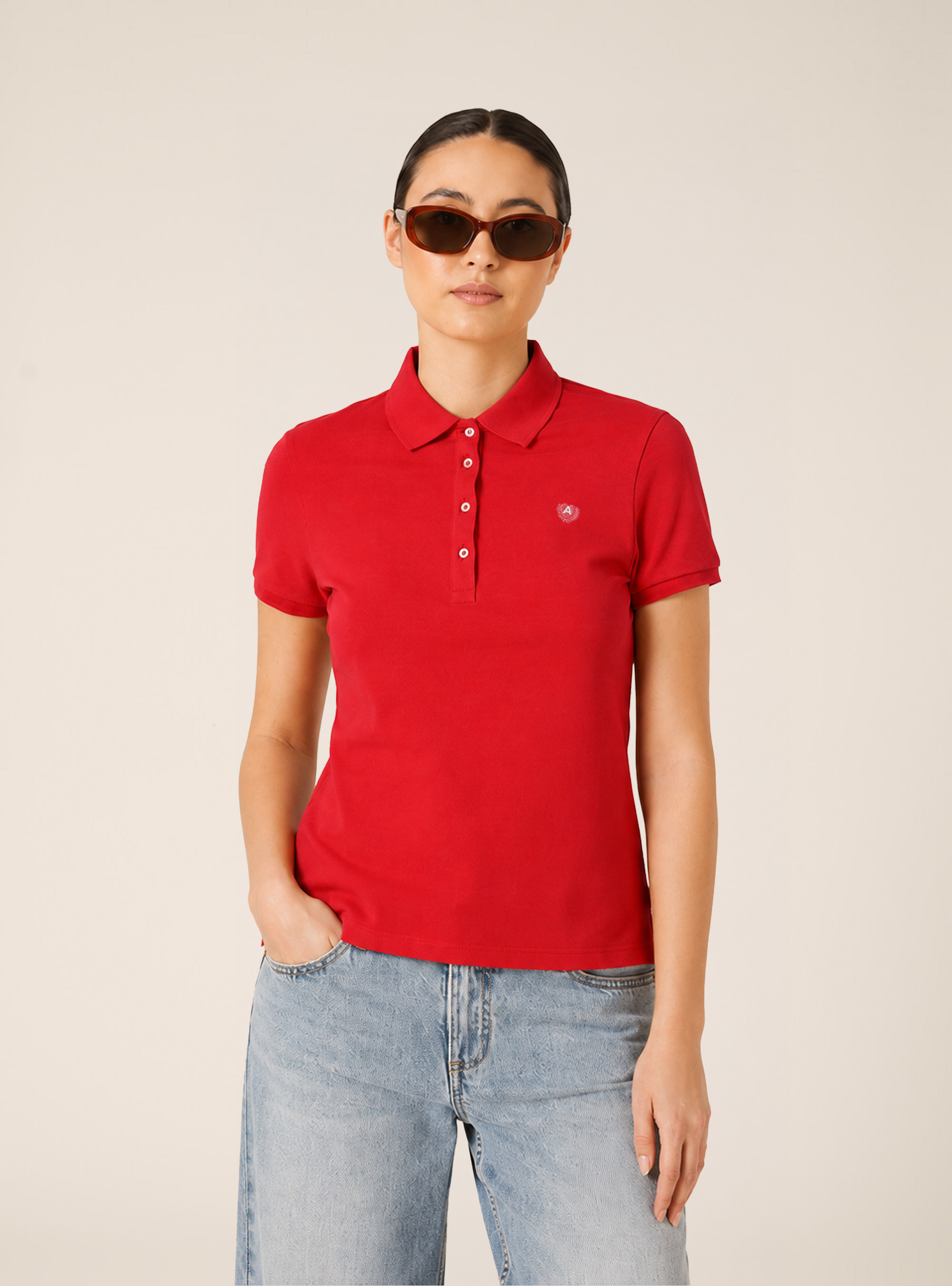 Polo de piqu&eacute; de algod&oacute;n con bordado, RD2 RED MEDIUM
