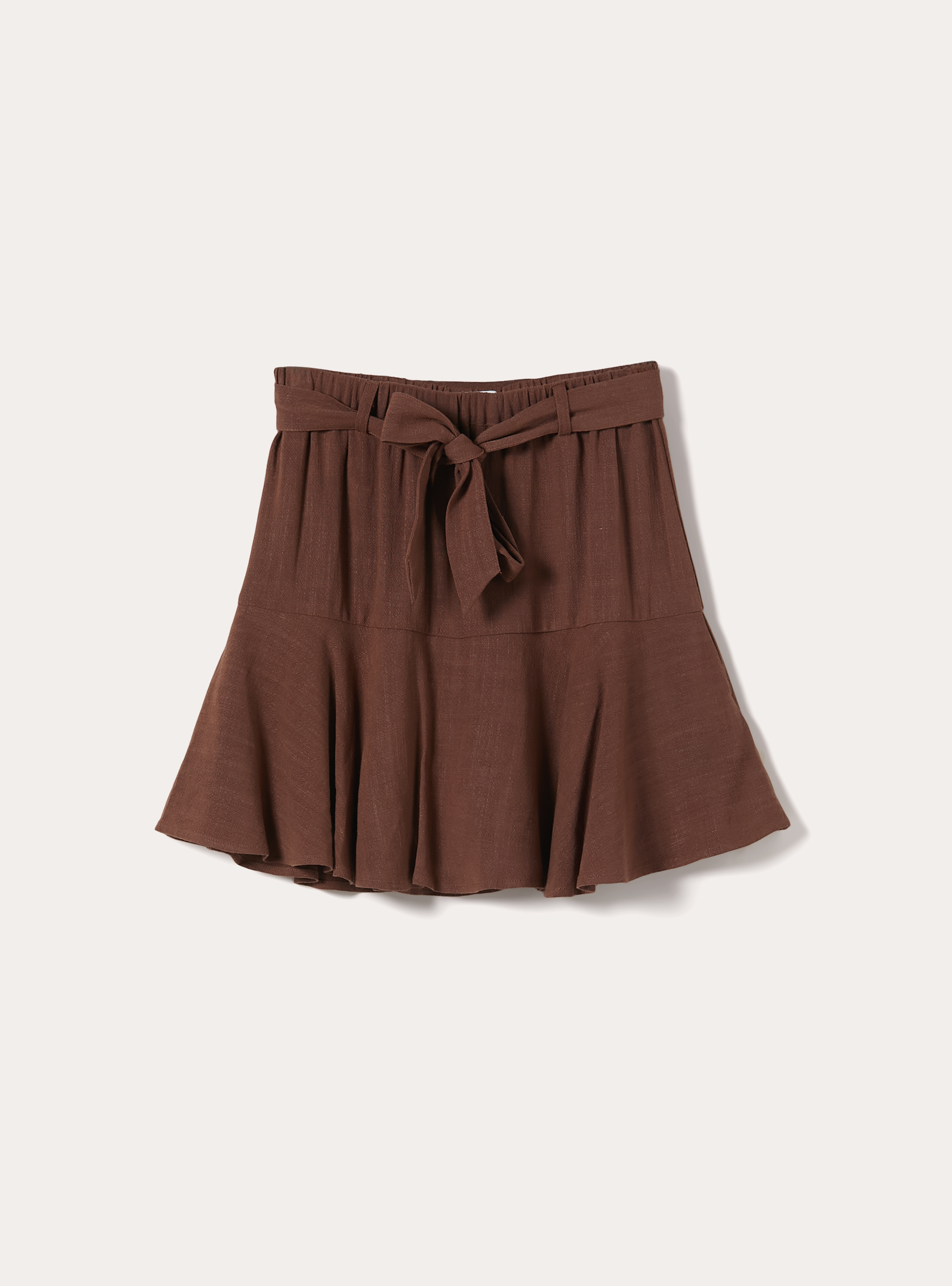 Linen Blend Skort with Tie-Waist Belt, BR3 BROWN LIGHT