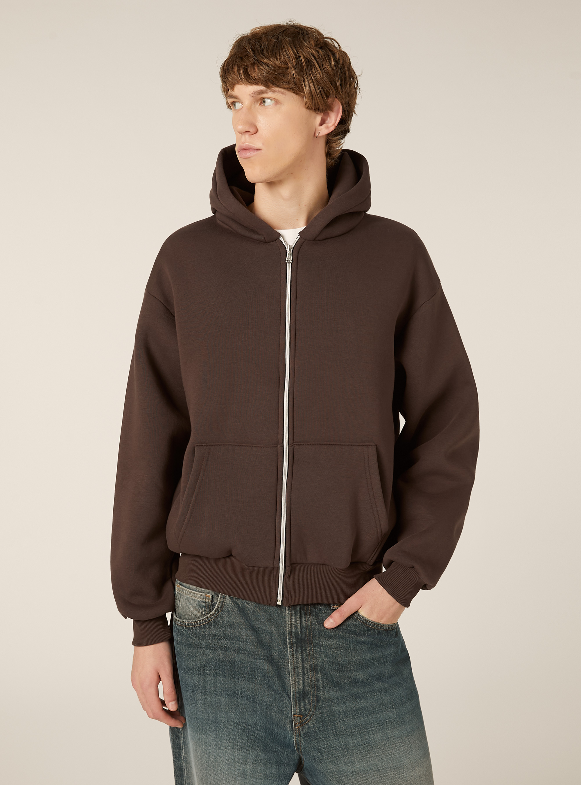 Sweat &agrave; capuche zipp&eacute; coupe boxy, BR1 BROWN DARK