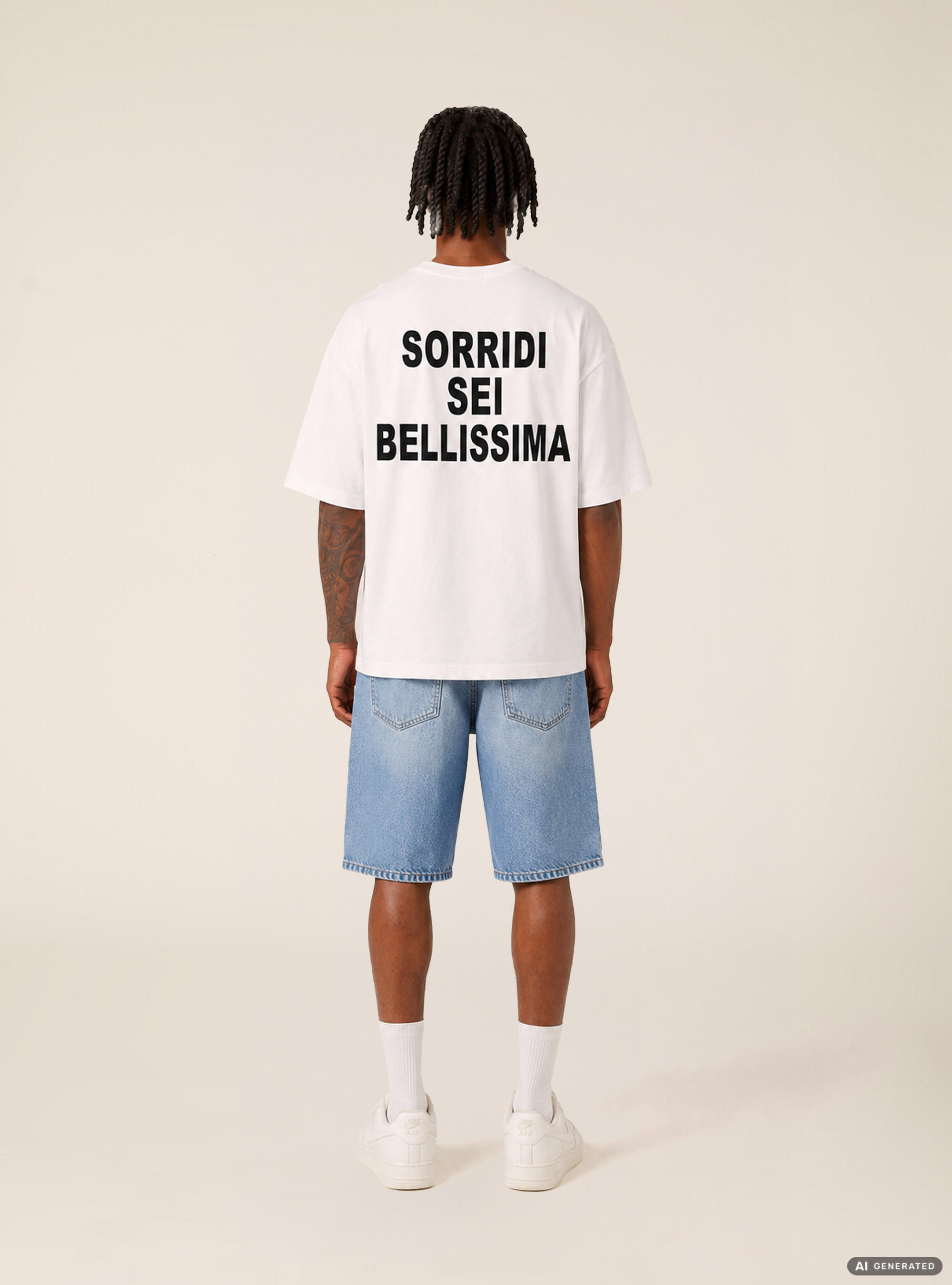 T-shirt  stampa sorridi sei bellissima, WH1 OFF WHITE