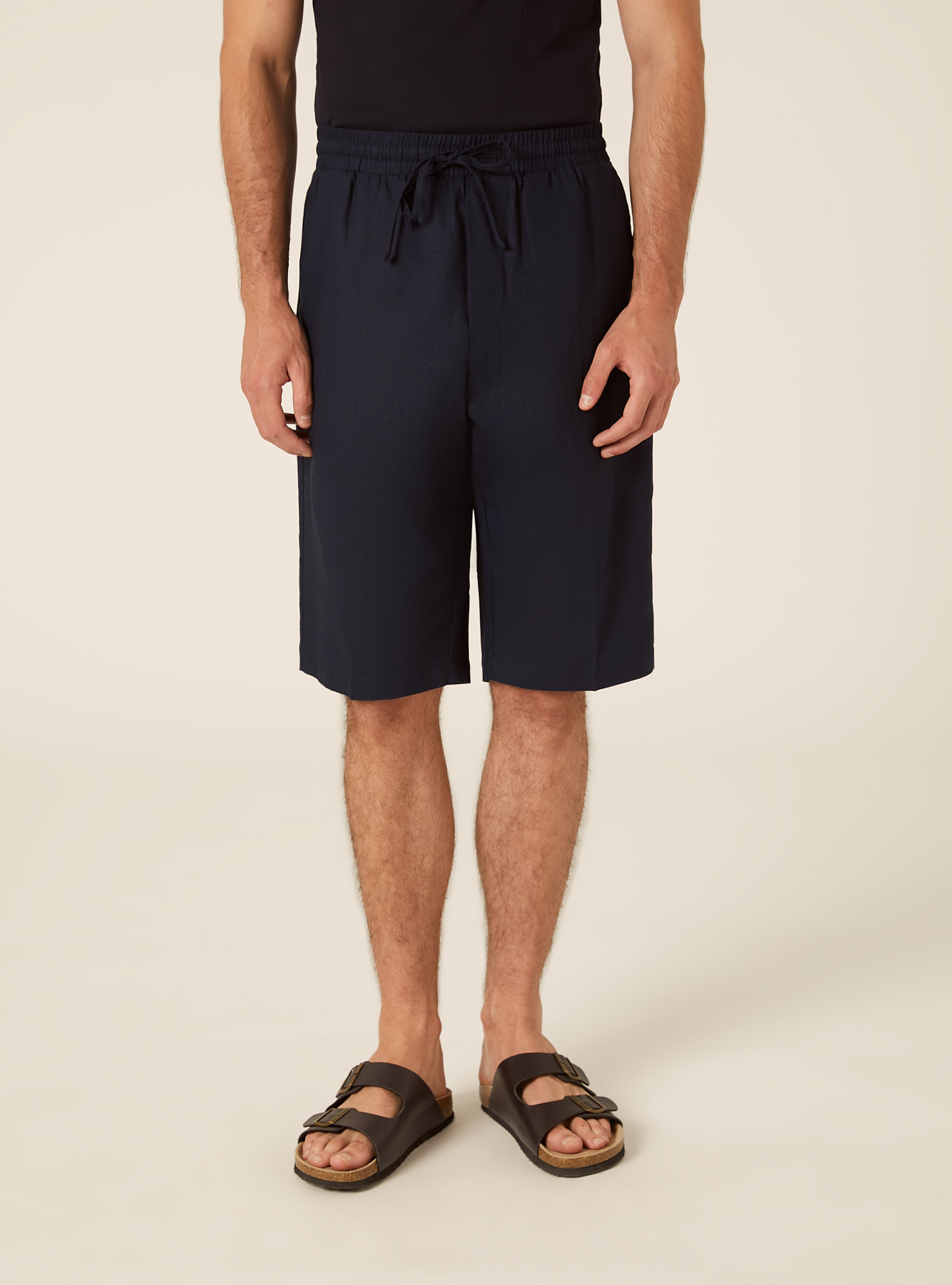 Linen Blend Bermuda Shorts, NA1 NAVY DARK