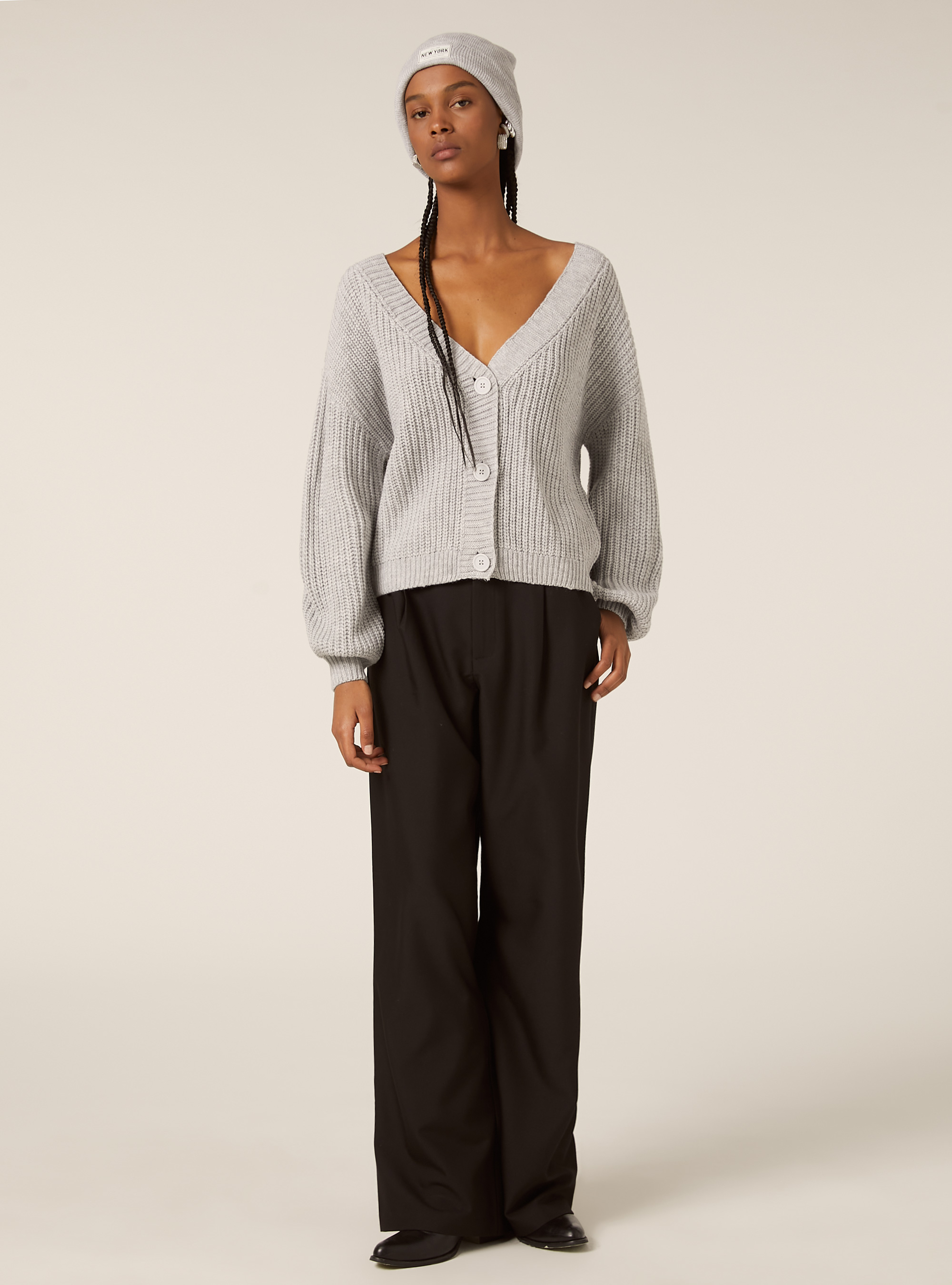 Cardigan en maille &agrave; encolure en V, MGY2 GREY MEL MEDIUM