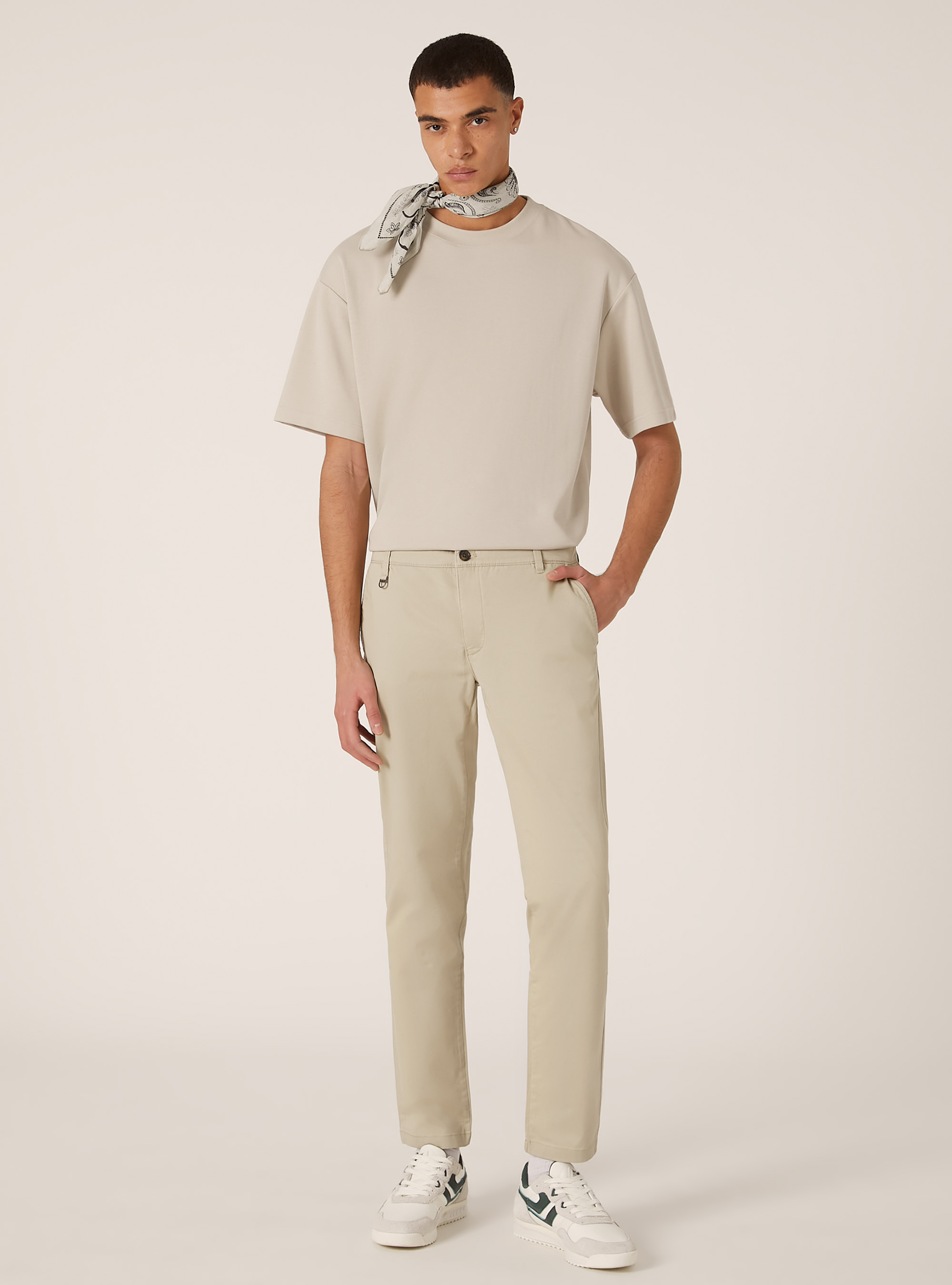 Pantalon chino stretch en serg&eacute; coupe skinny, BG2 BEIGE MEDIUM