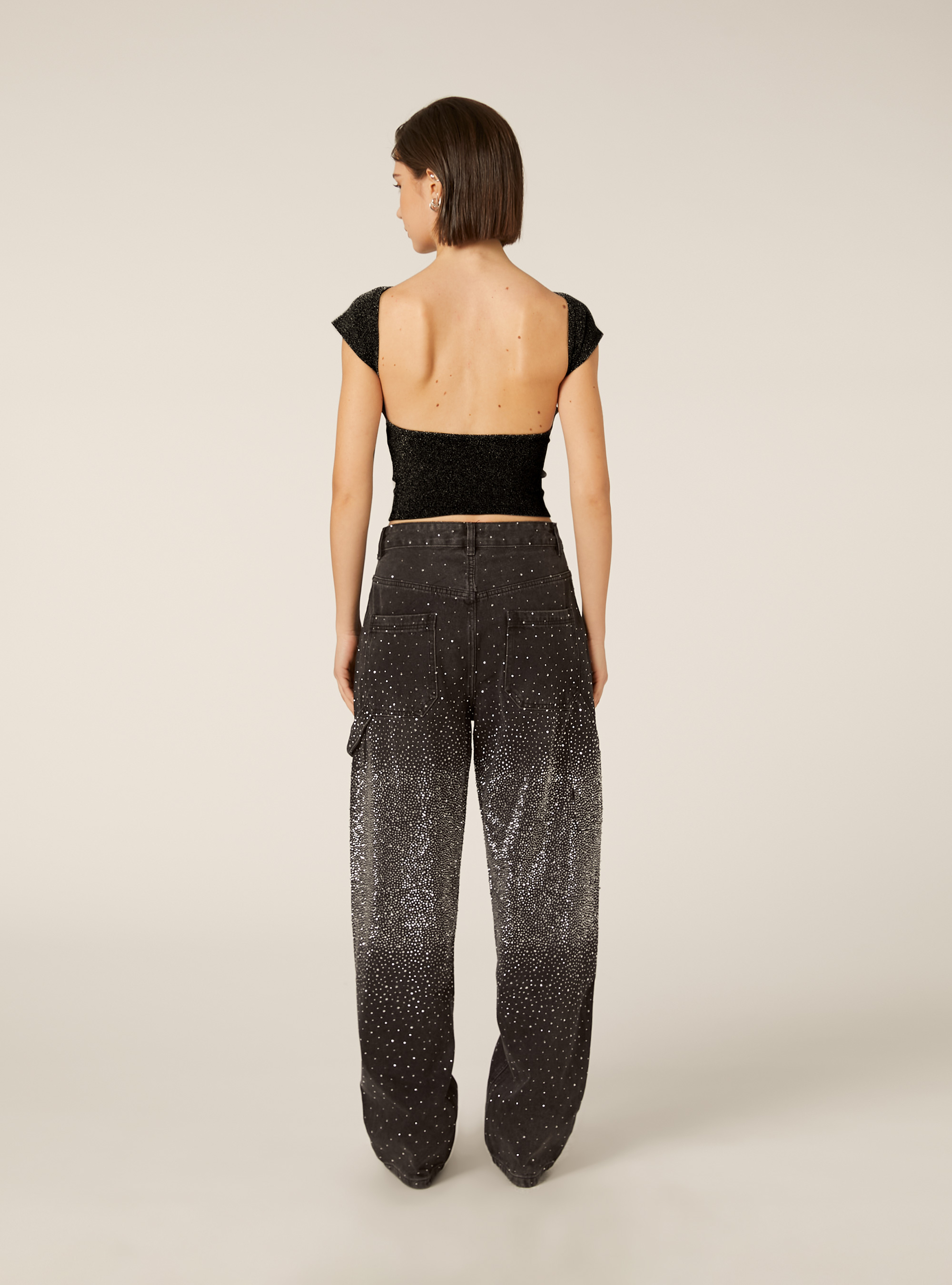 Metallic T-shirt with open back, BK1 BLACK