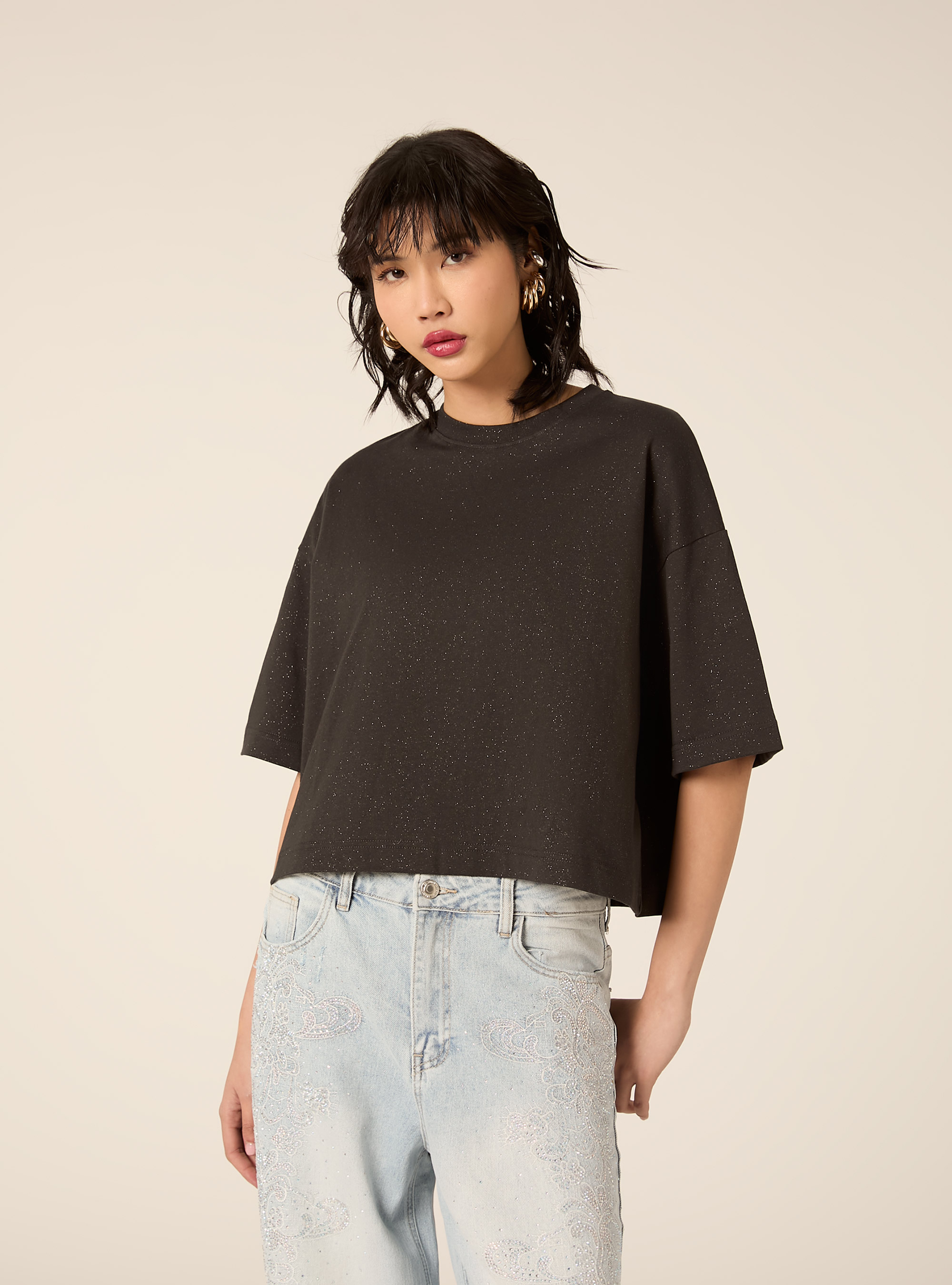 T-shirt over con glitter, GY1 GREY DARK