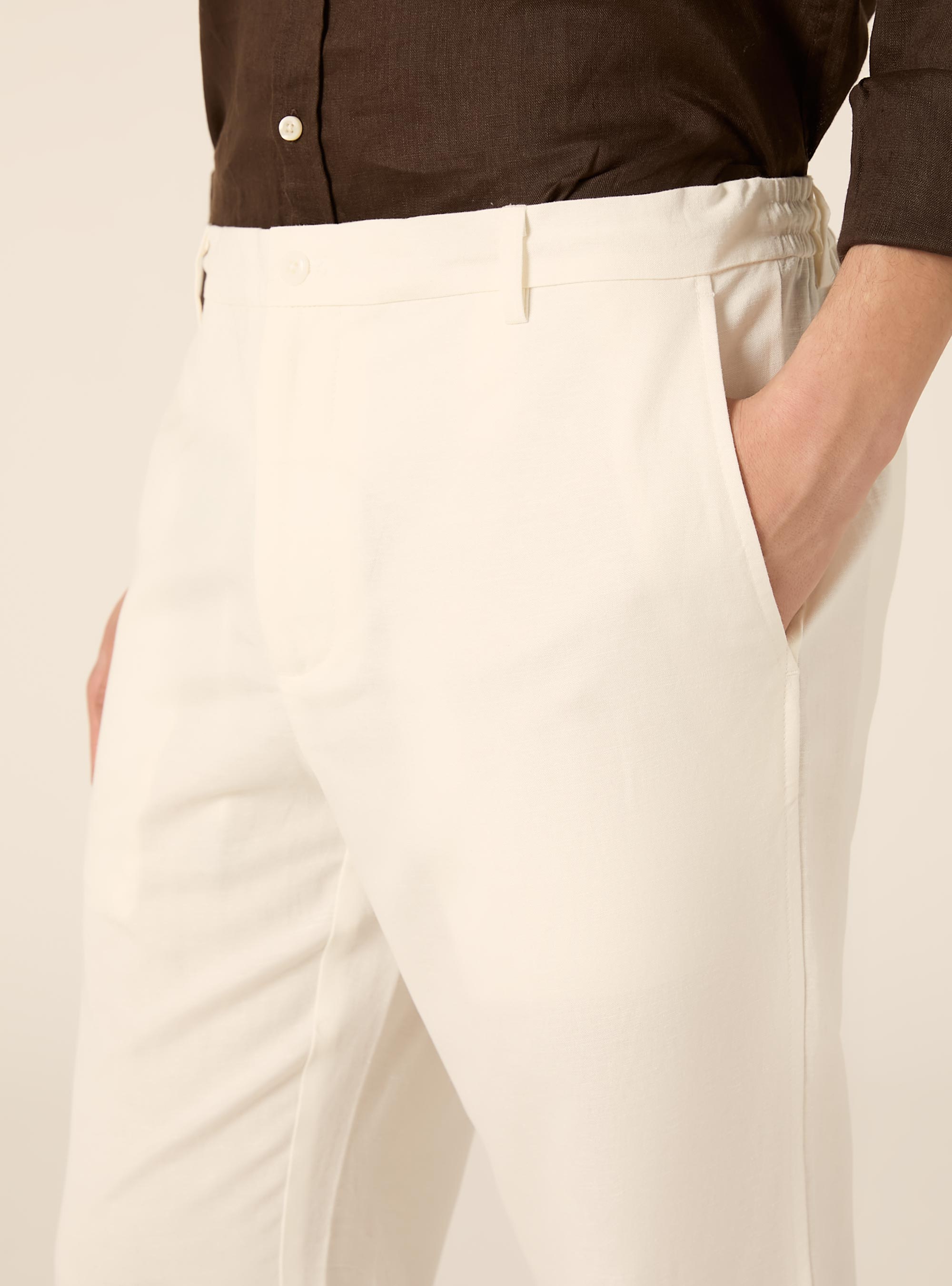 Linen blend chino trousers, WH1 OFF WHITE