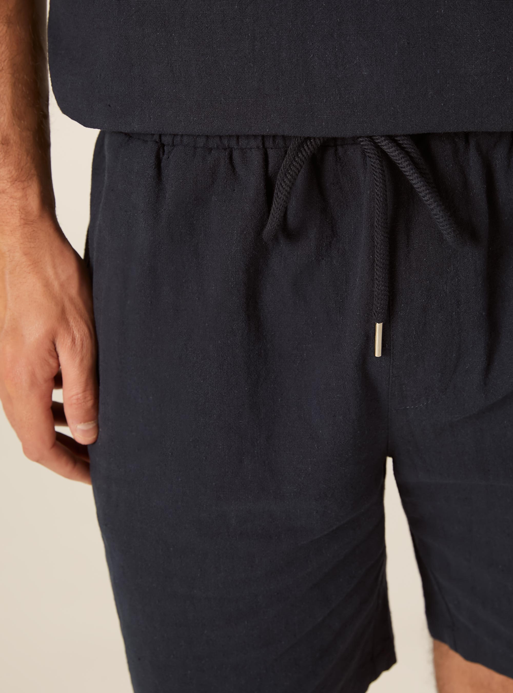 Bermuda in misto lino con laccio in vita, NAVY MEDIO