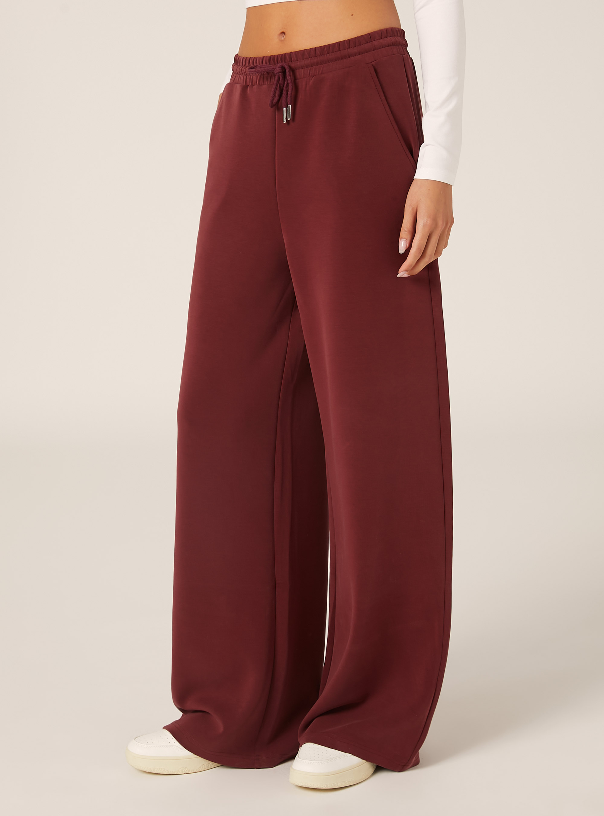 Pantalon jogging large &agrave; toucher doux, BO1 BORDEAUX DARK