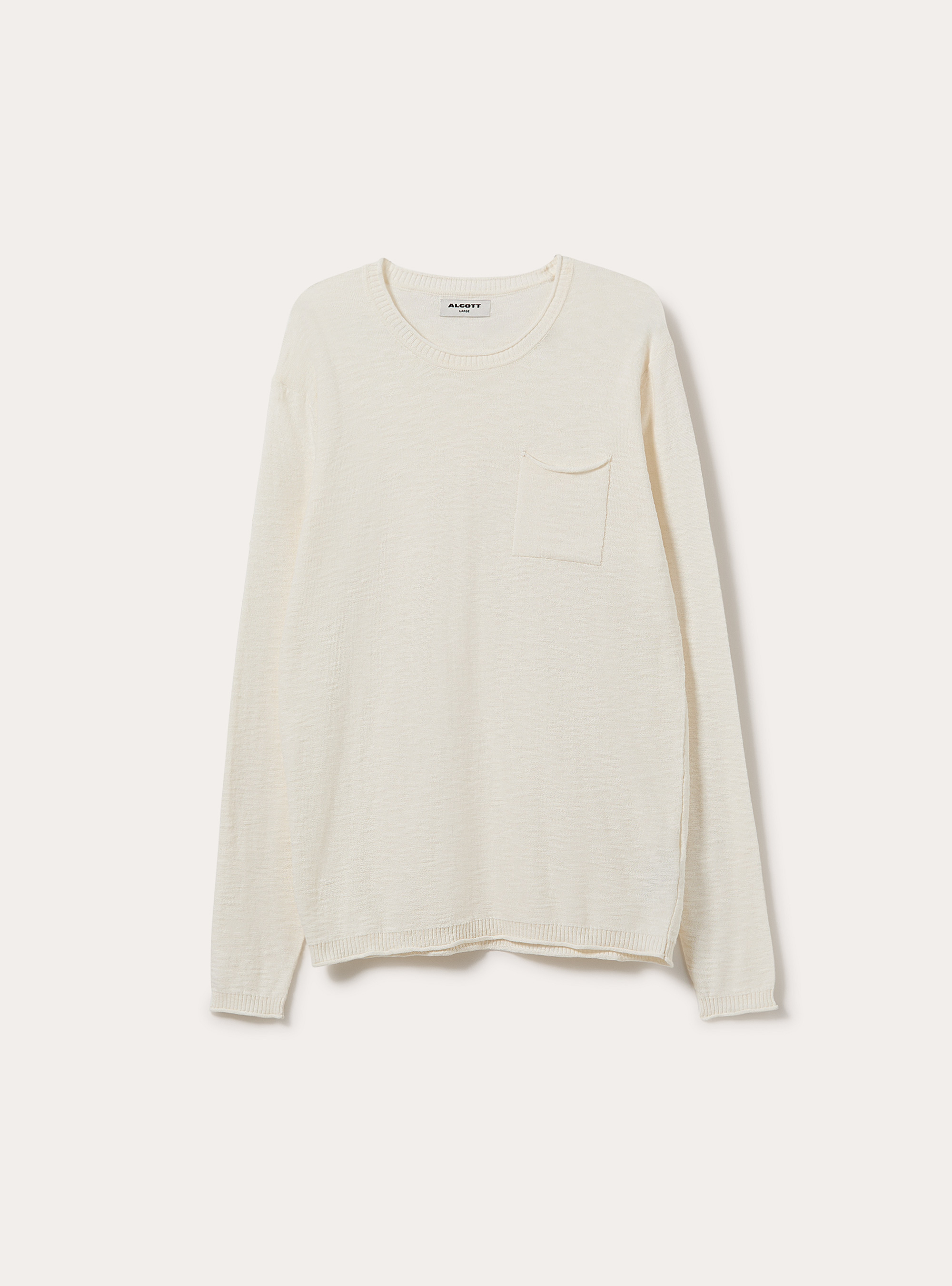 Lightweight crewneck pullover with chest pocket, WH1 OFF WHITE