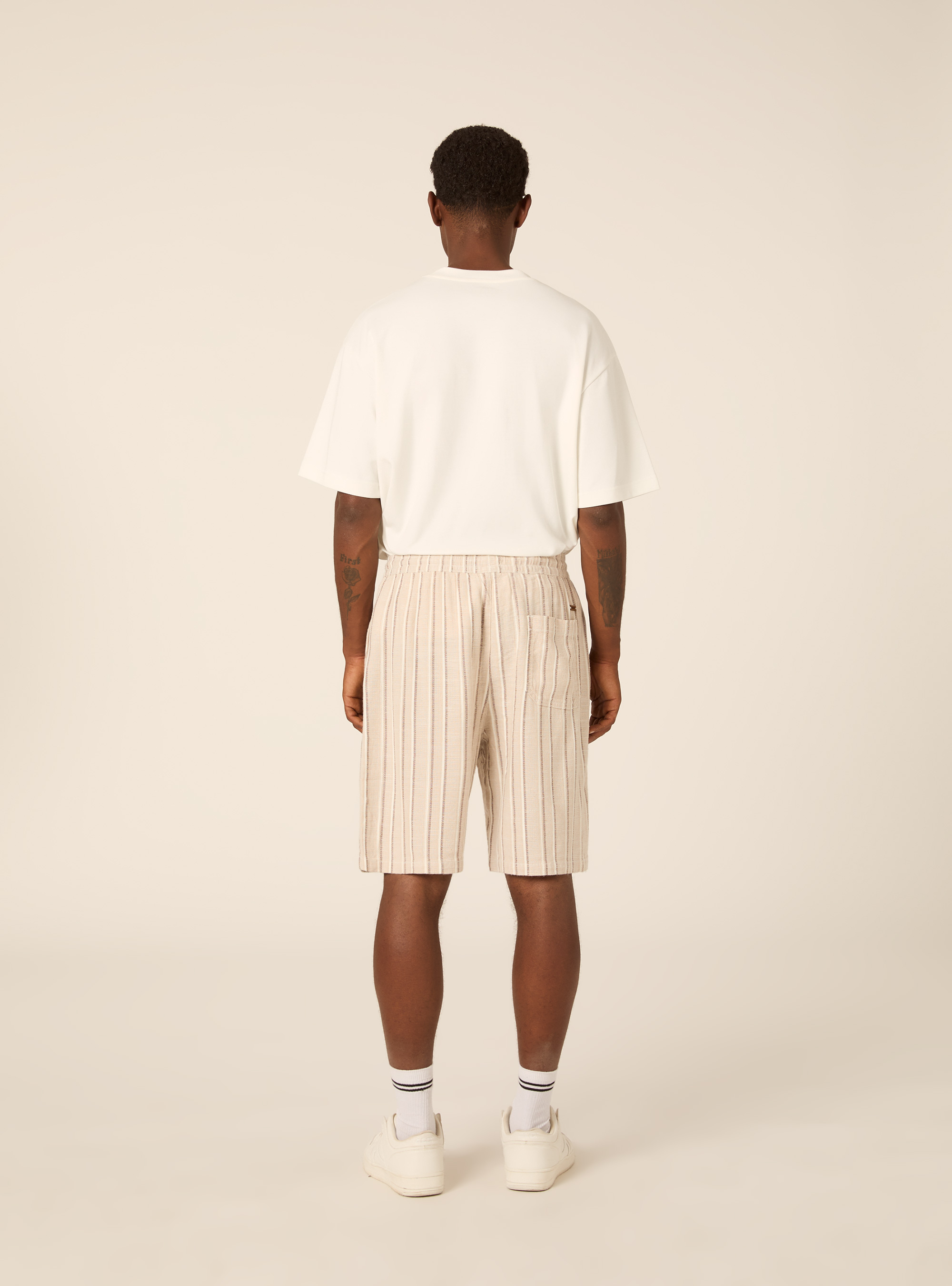 Striped Linen Blend Regular Fit Bermuda Shorts, BG2 BEIGE MEDIUM