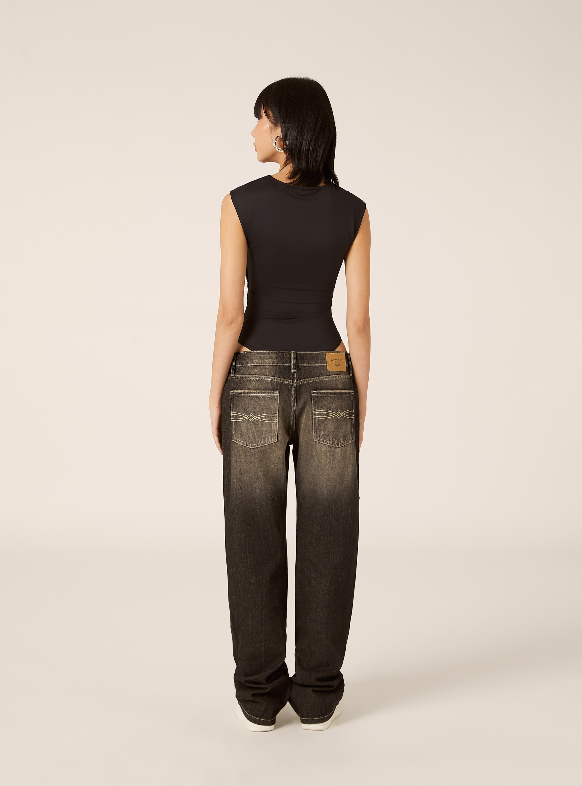 Body con efecto arrugado, BK1 BLACK