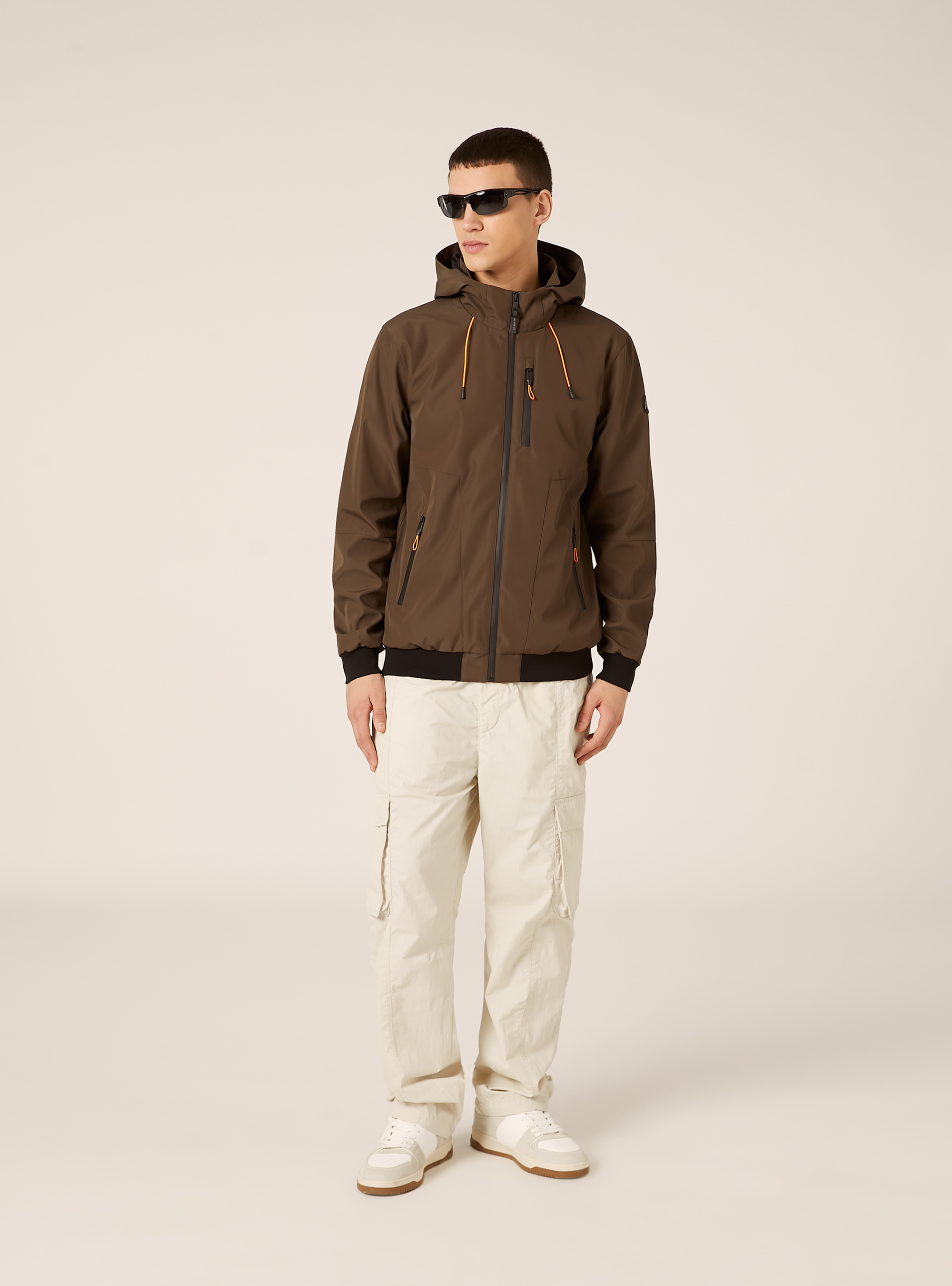 Windproof bomber jacket with hood, BR1 BROWN DARK