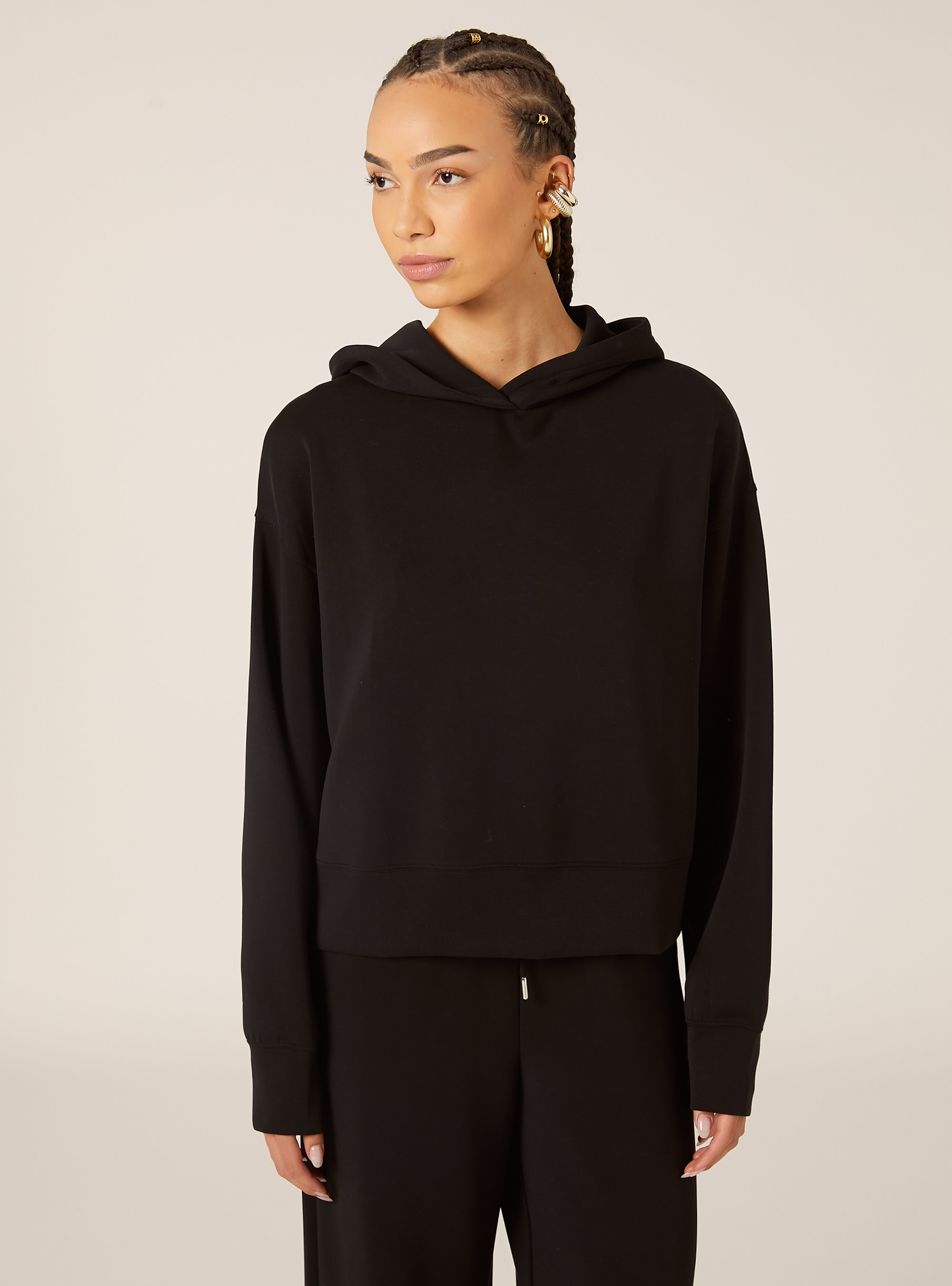 Pull court en molleton doux au toucher, BK1 BLACK