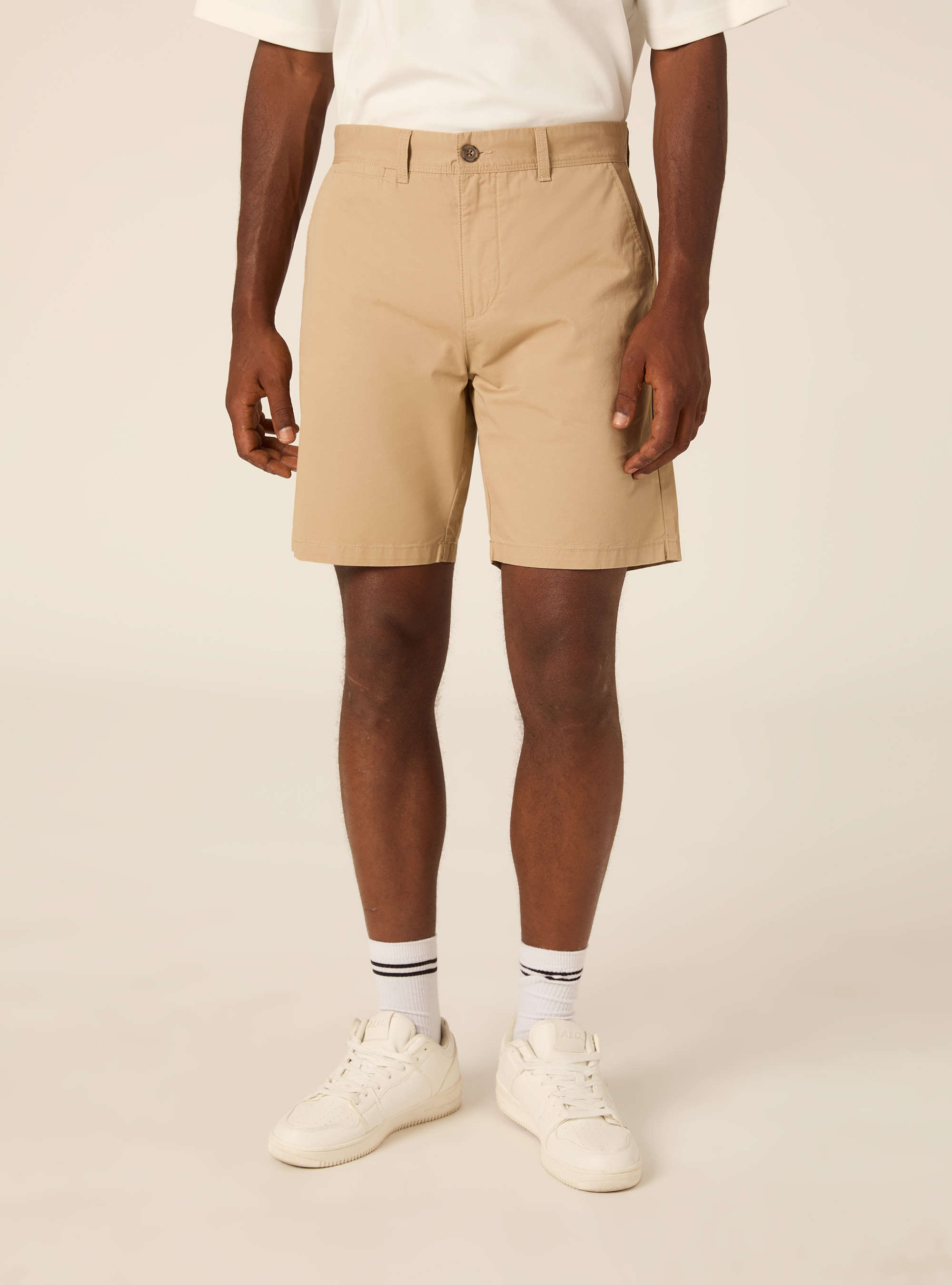 Bermudas de sarga de ajuste liso, BG2 BEIGE MEDIUM