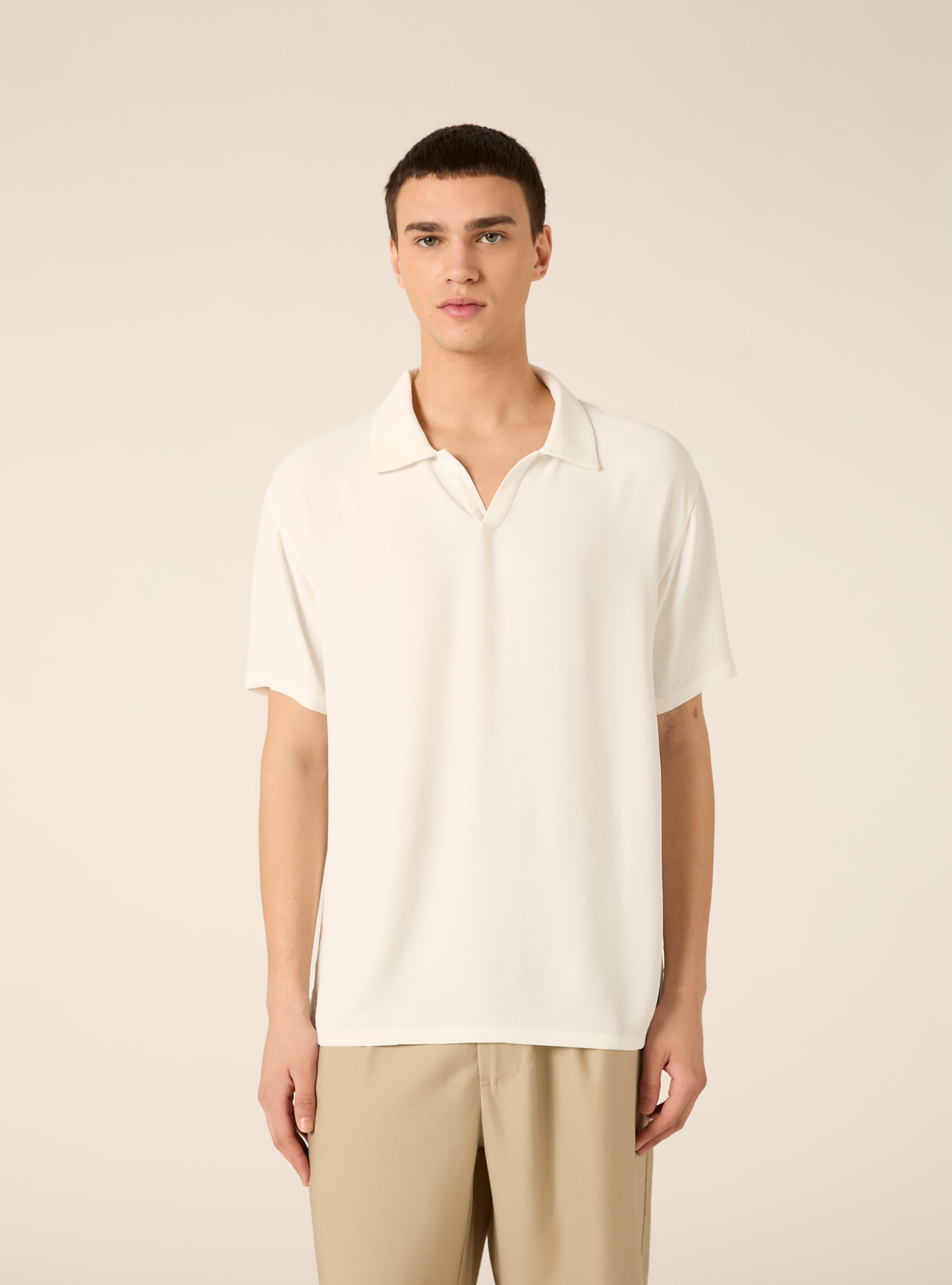 Basic crepe polo shirt, WH2 WHITE