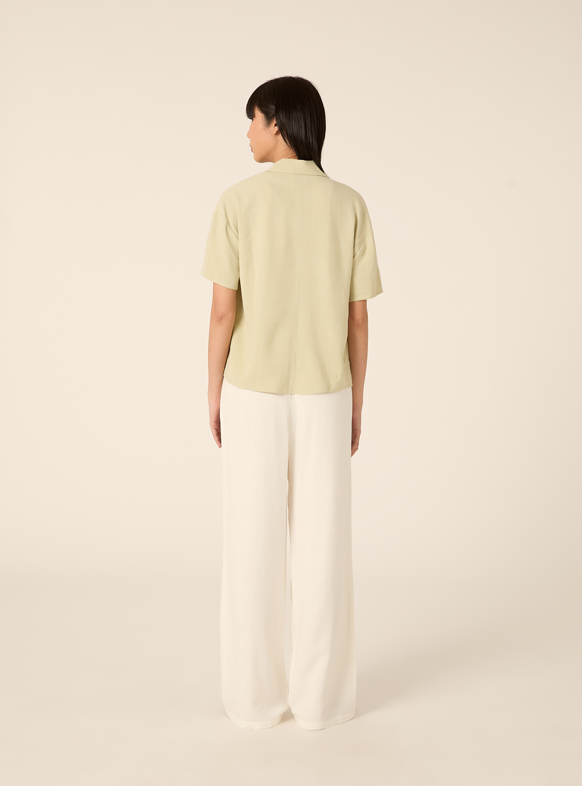Camicia cropped in misto lino, KAKY CHIARO