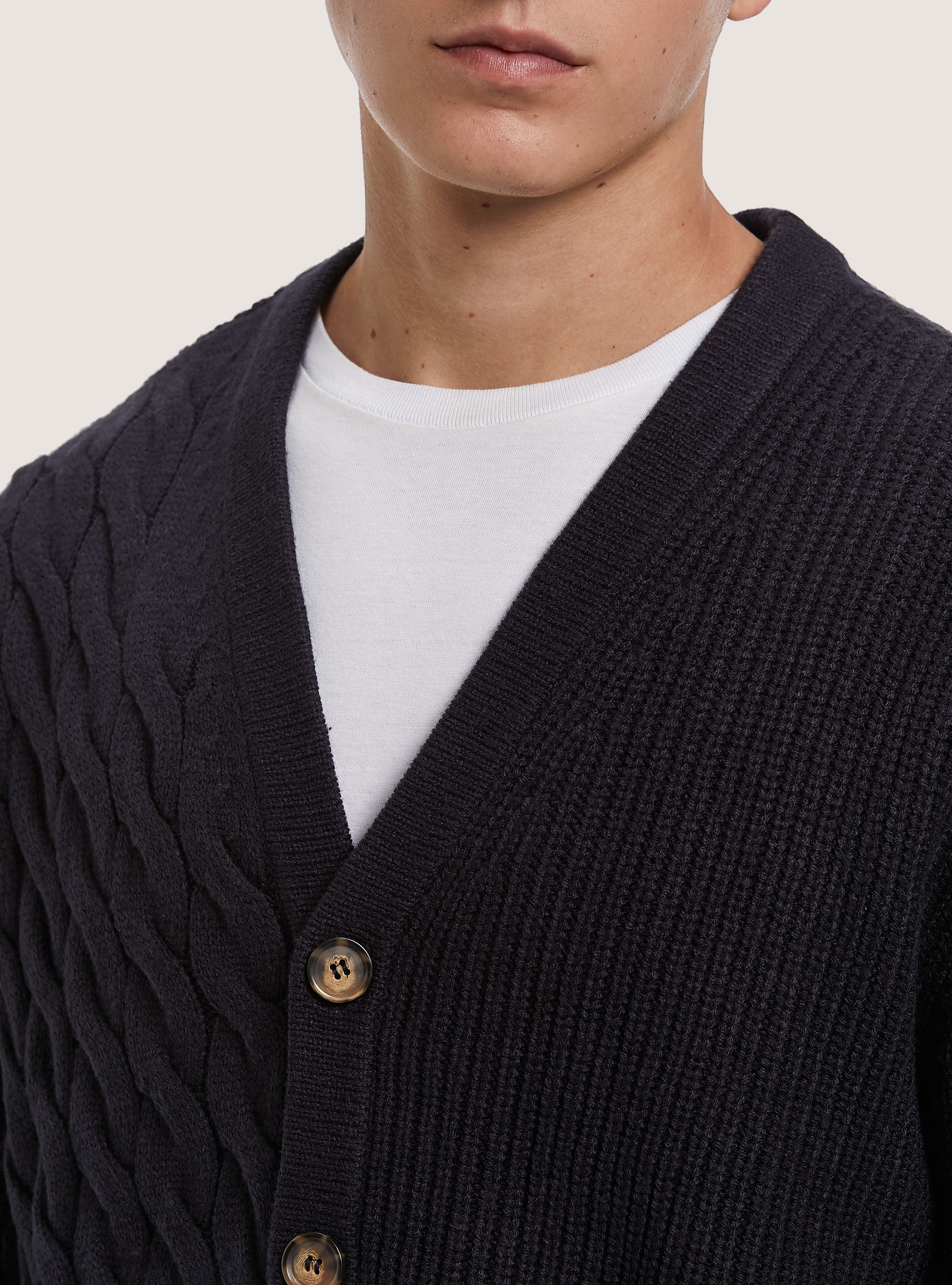 Pull-over cardigan &agrave; double texture, NA1 NAVY DARK