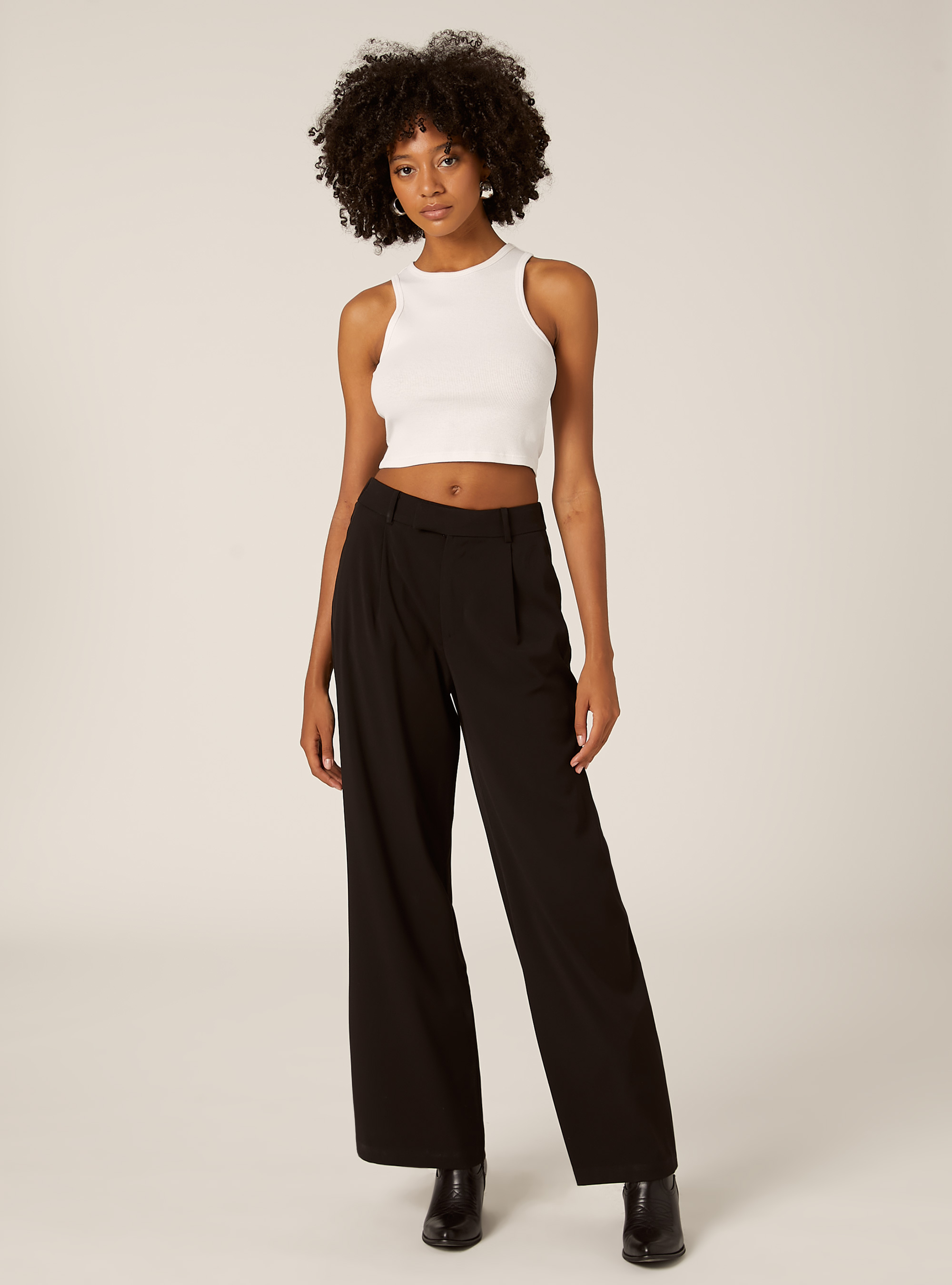 Pantalon tailleur &agrave; jambes larges, BK1 BLACK