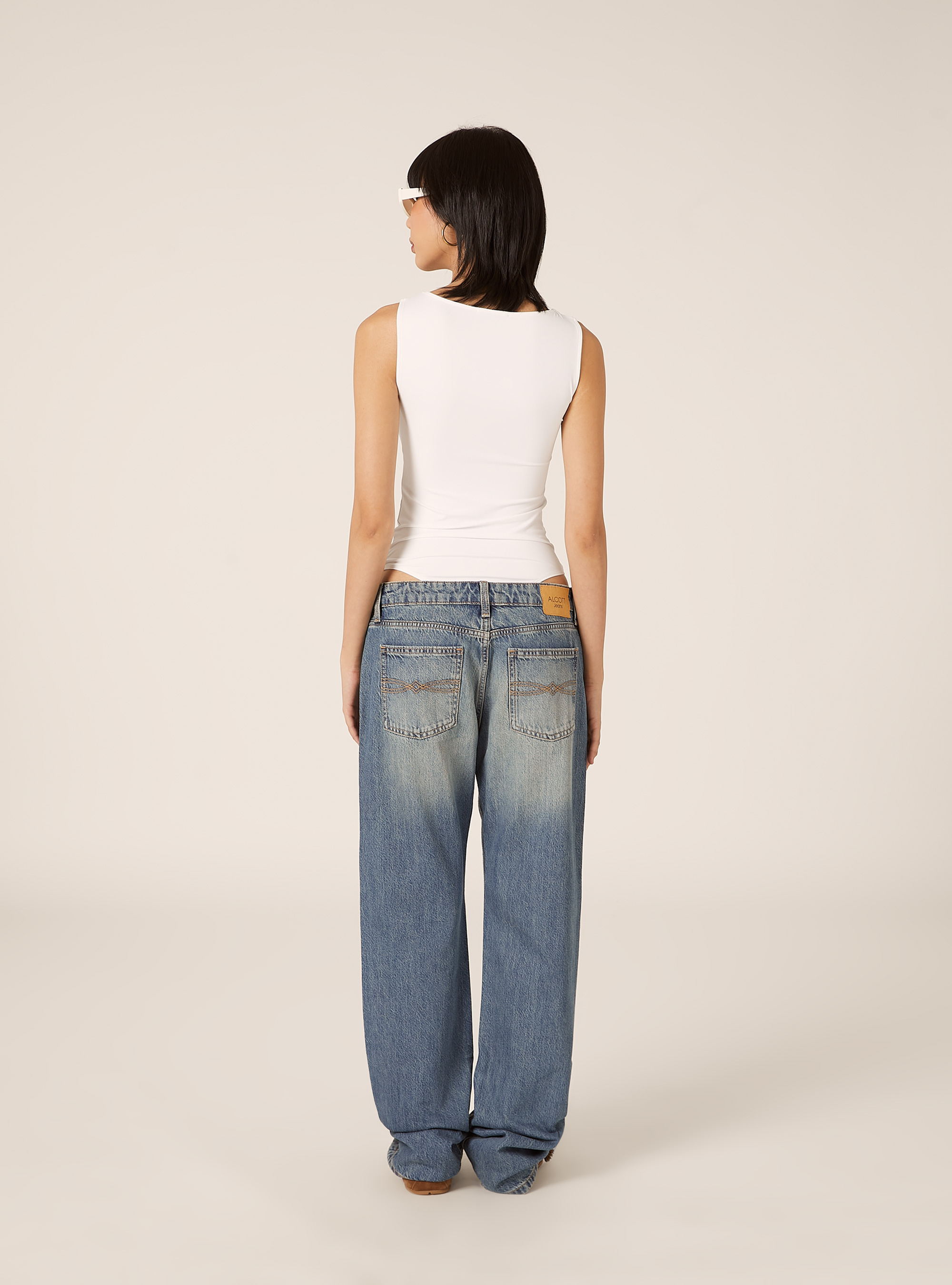 Jeans droit taille basse, D003 MEDIUM BLUE