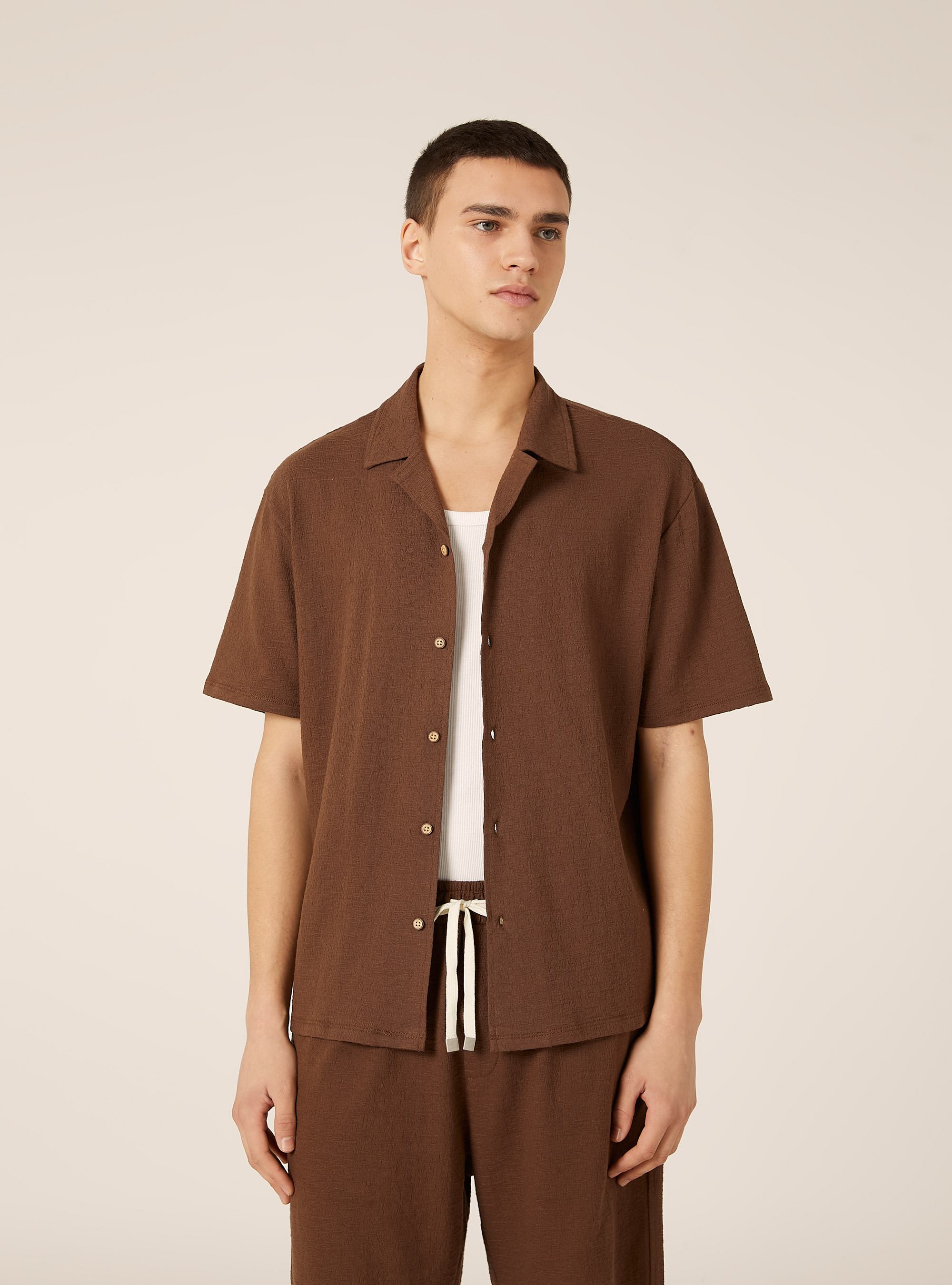 Boxy-fit textured shirt, BR1 BROWN DARK