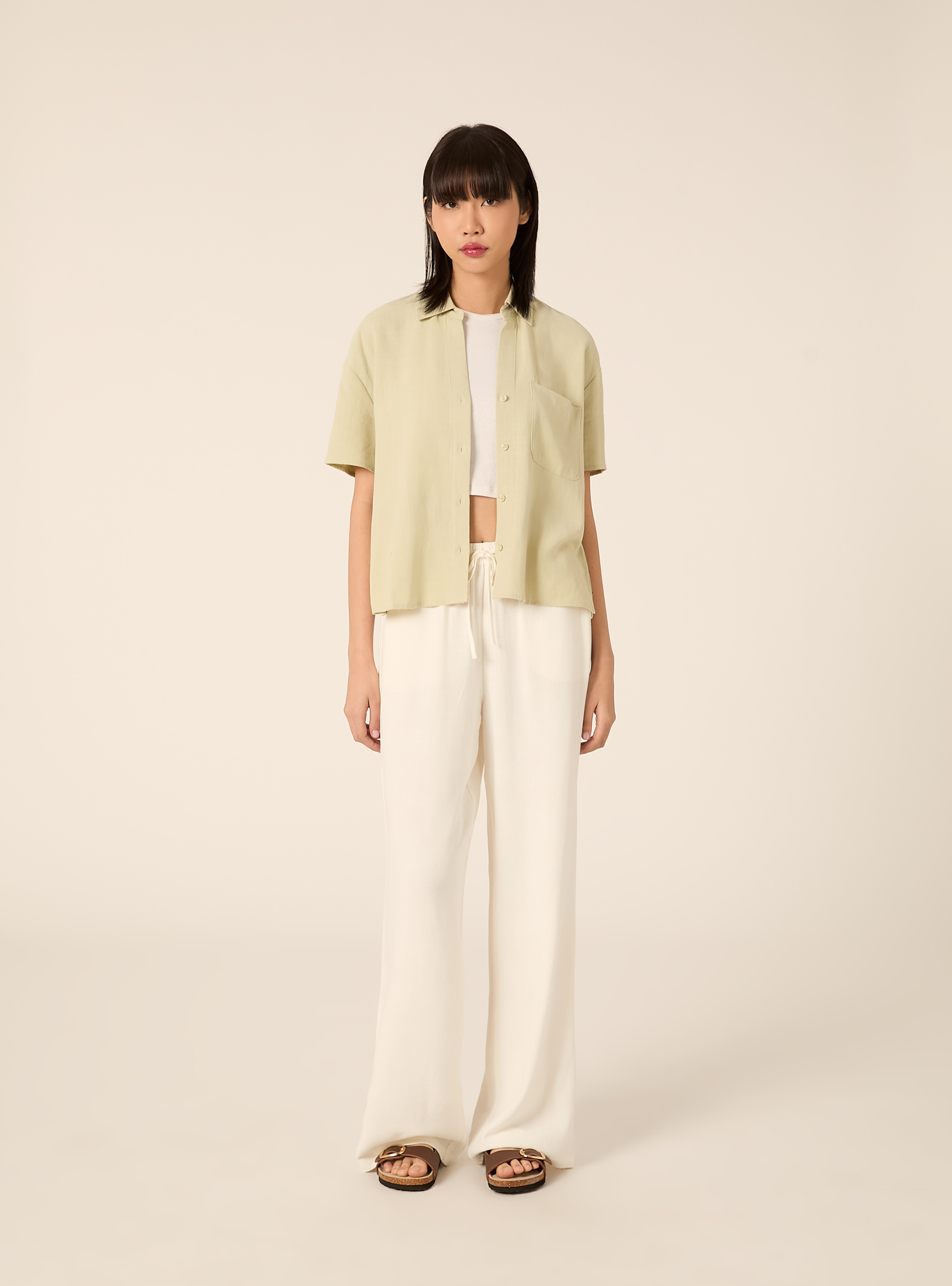 Linen-blend palazzo pants, WH2 WHITE