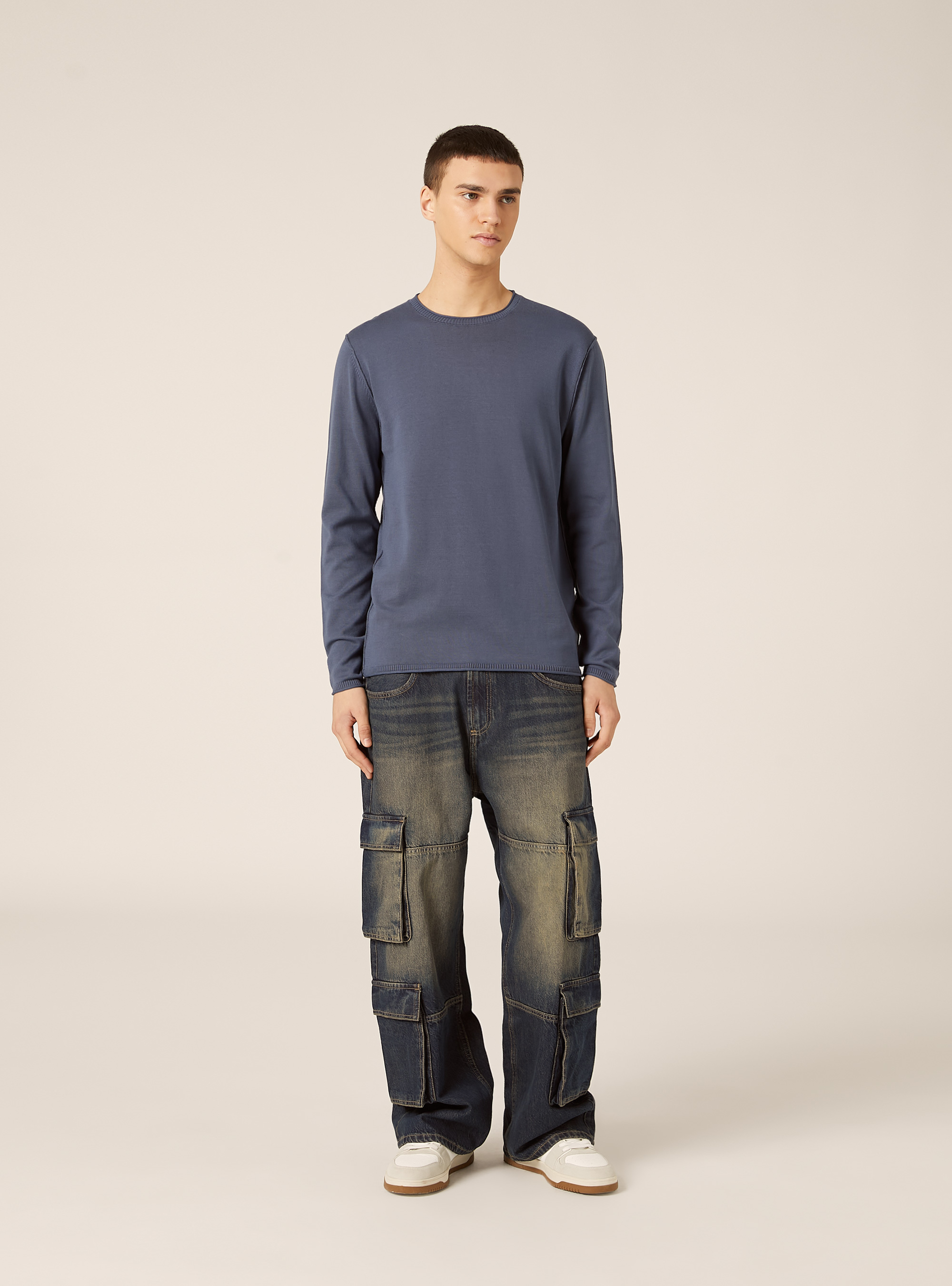 Cotton crew neck pullover, BL3 BLUE LIGHT