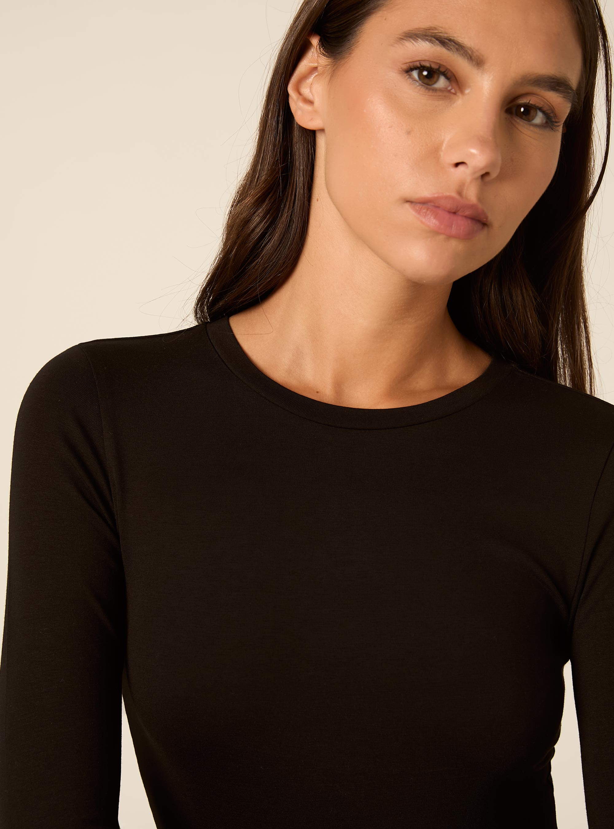 Long Sleeve Crew Neck Body, BK1 BLACK