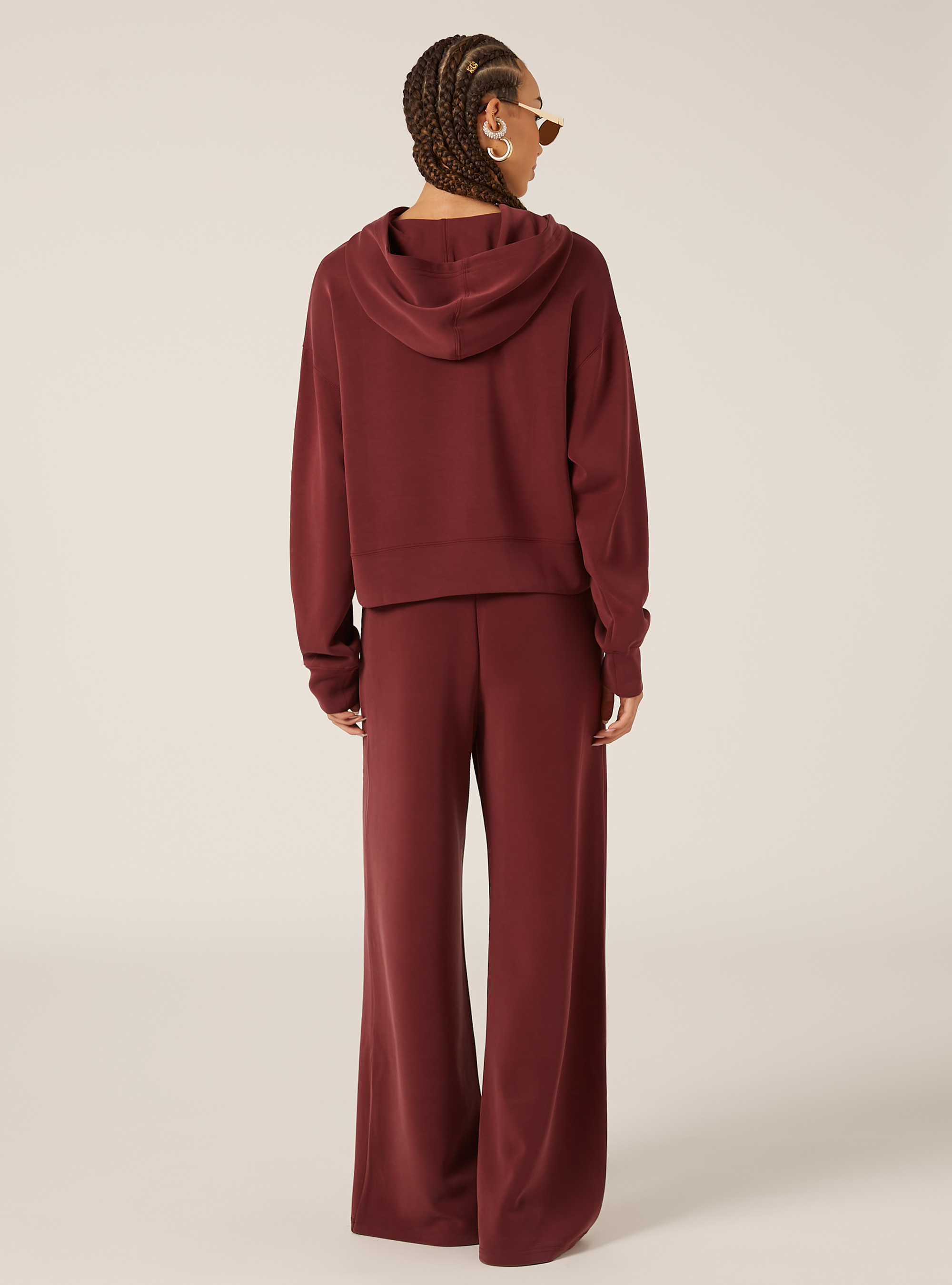 Pull court en molleton doux au toucher, BO1 BORDEAUX DARK