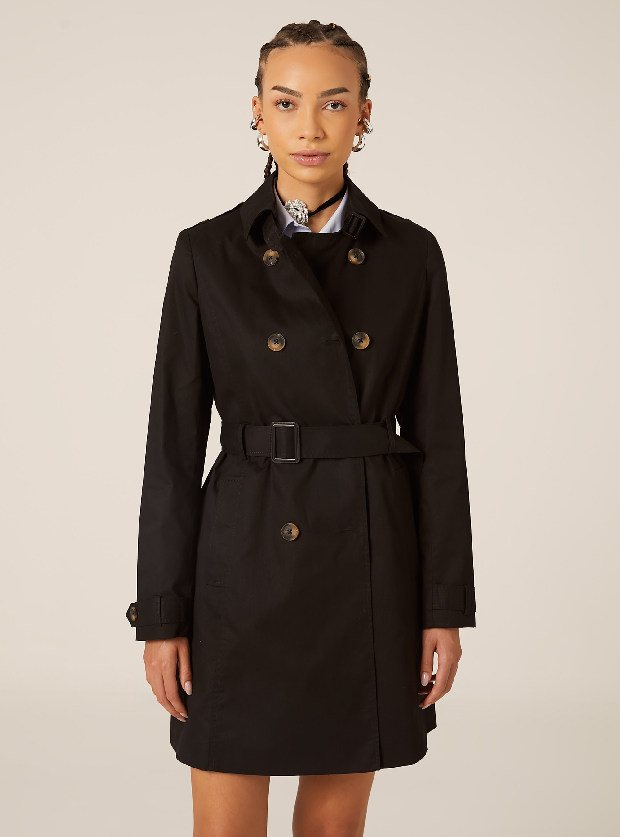 Trench souple avec ceinture, BK1 BLACK