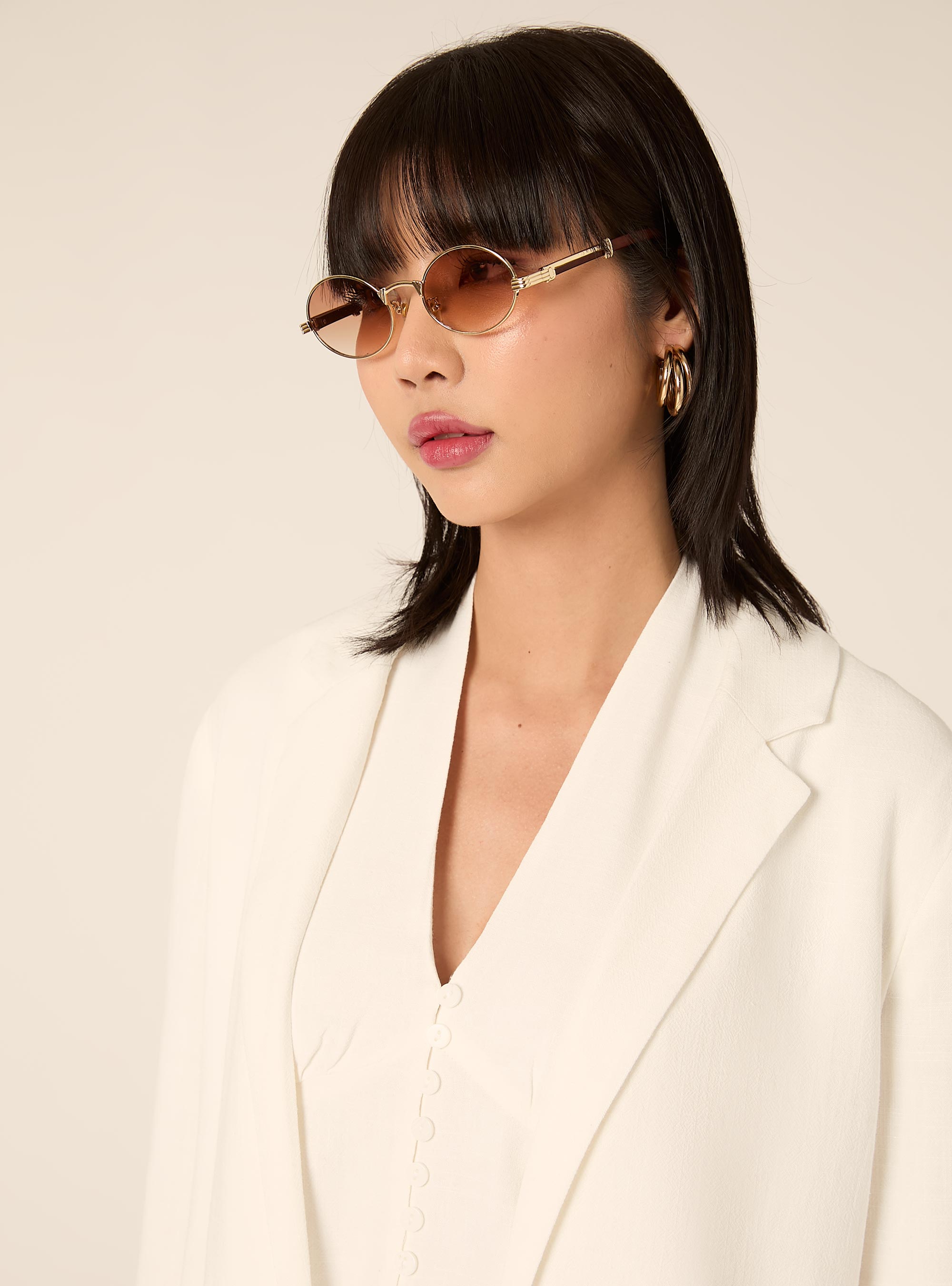 Blazer crois&eacute; en lin m&eacute;lang&eacute;, WH2 WHITE
