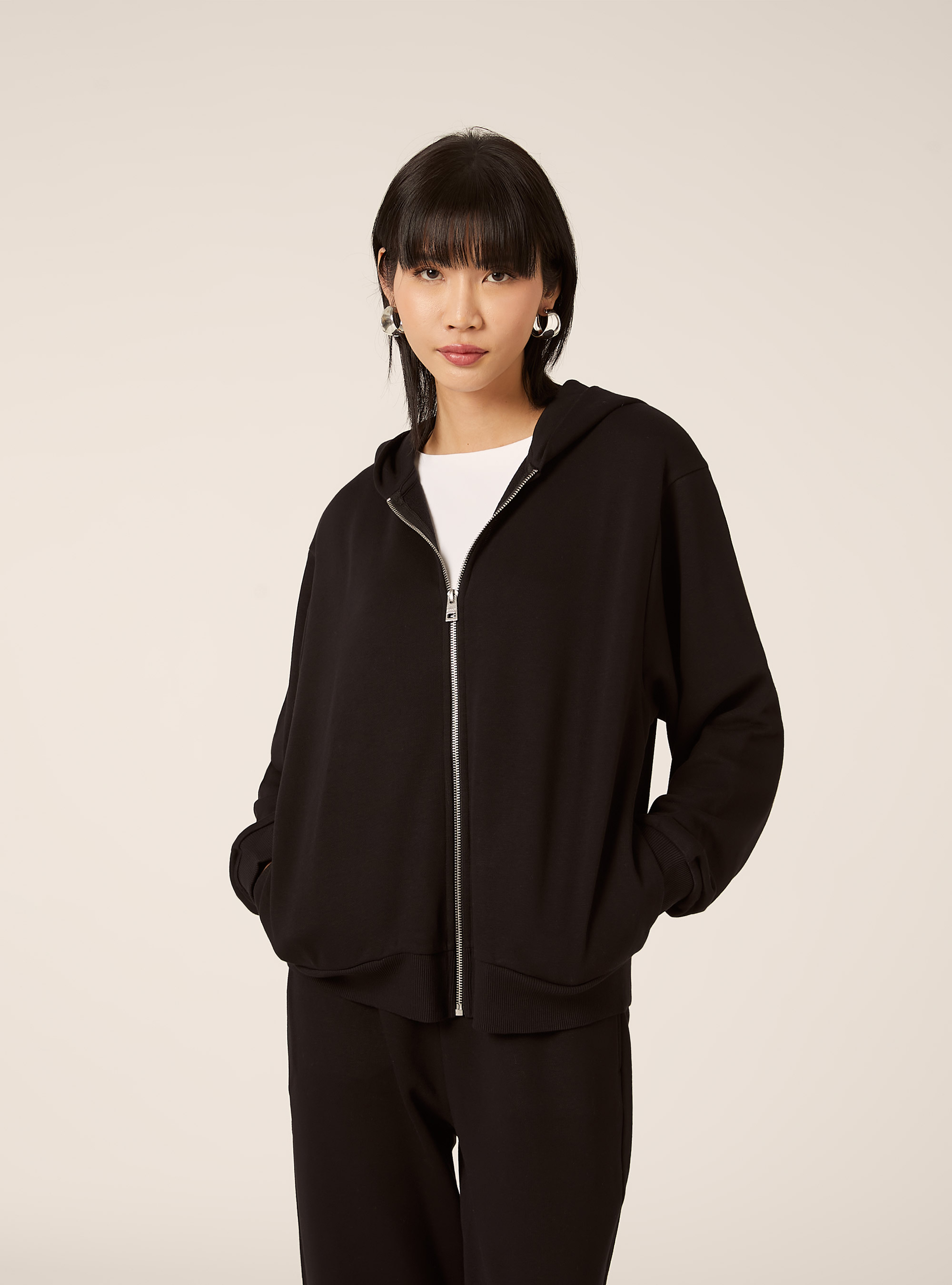 Sudadera con cremallera y corte recto, BK1 BLACK