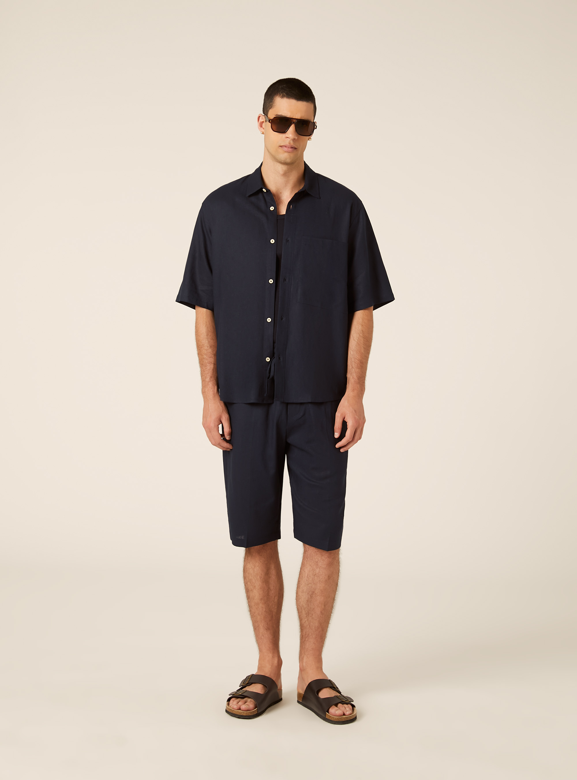 Linen Blend Bermuda Shorts, NA1 NAVY DARK