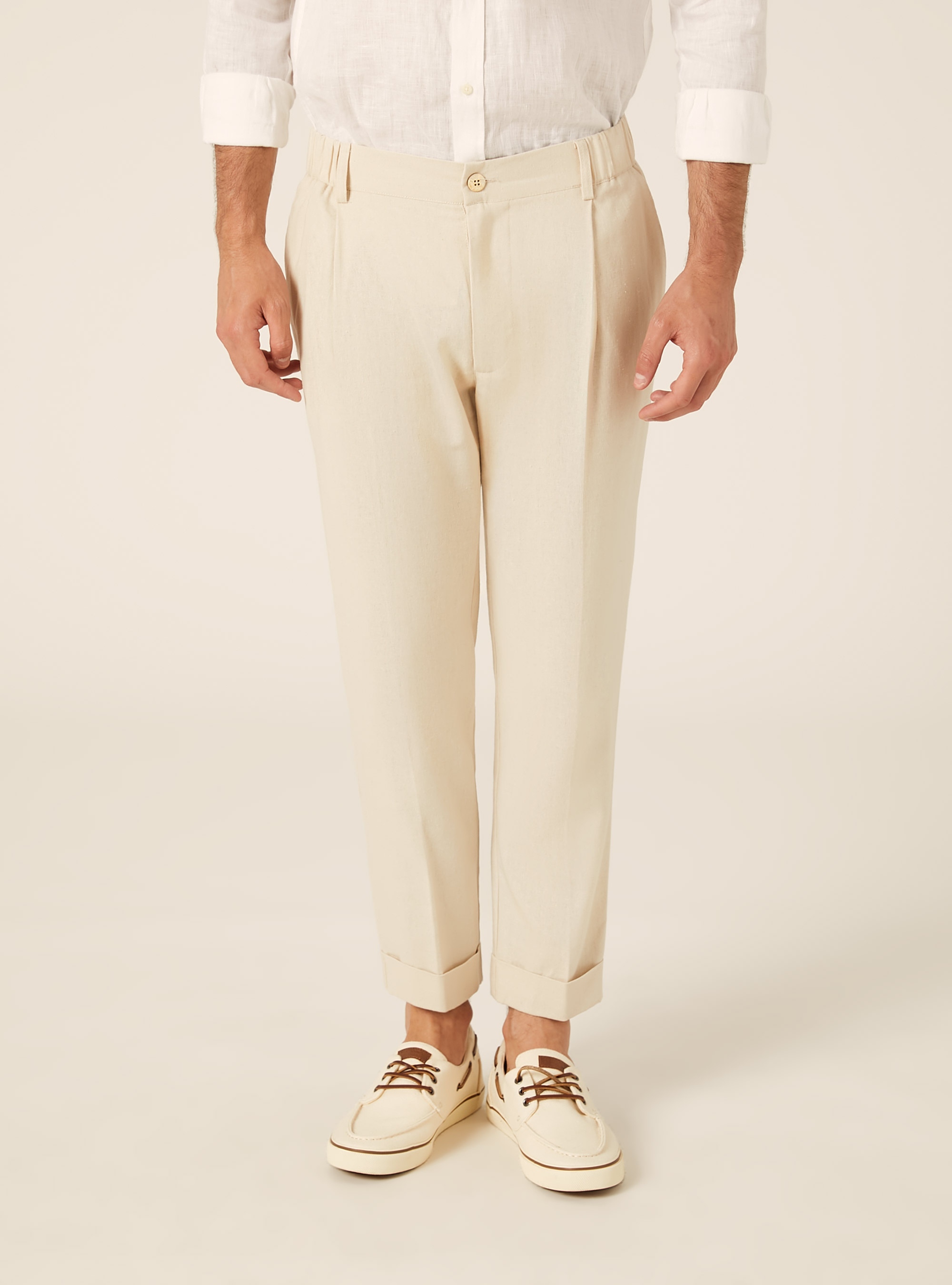 Linen Blend Pleated Trousers, BG2 BEIGE MEDIUM