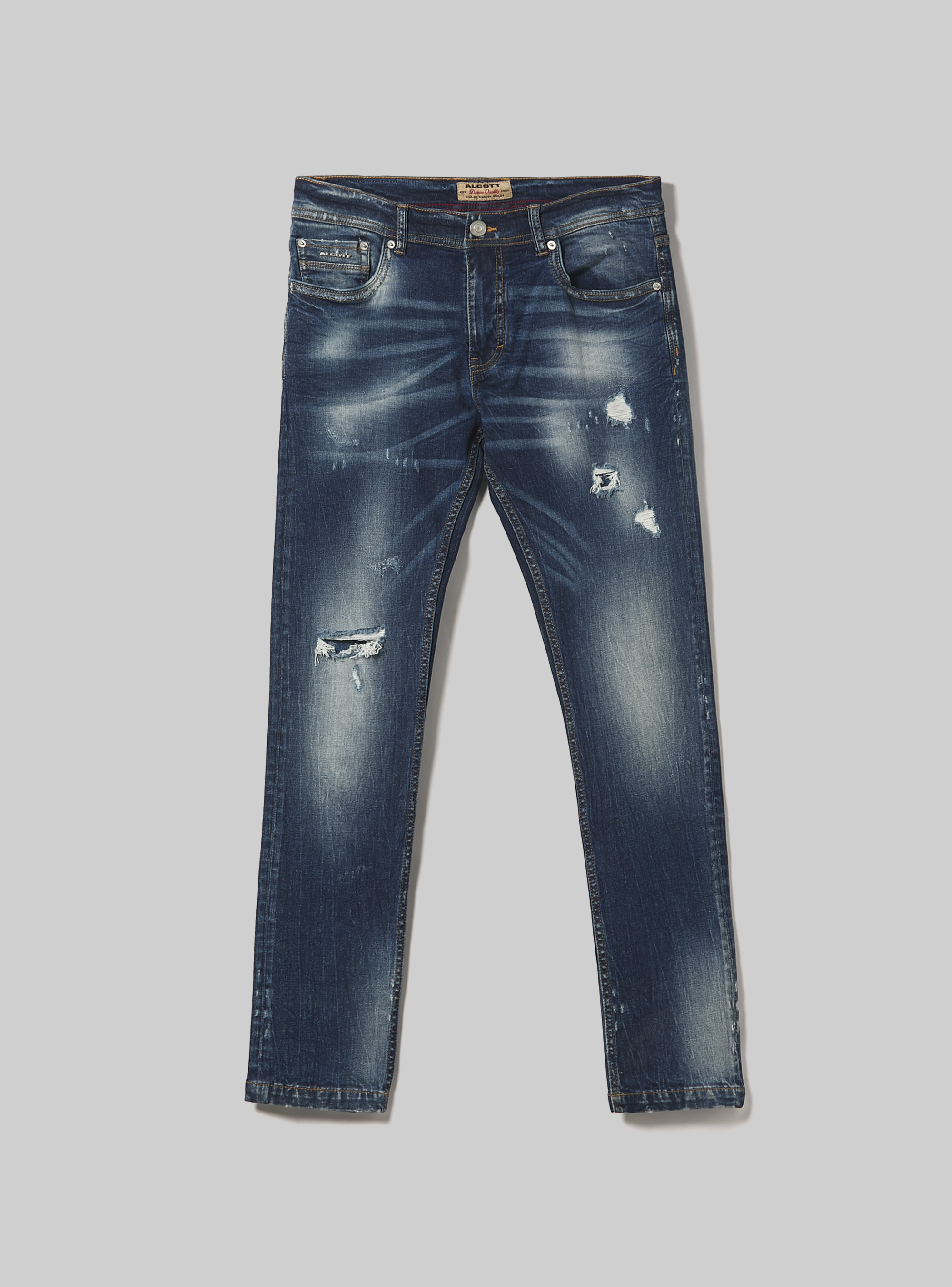Super skinny jeans with breaks in stretch denim, D002 MEDIUM DARK BLUE