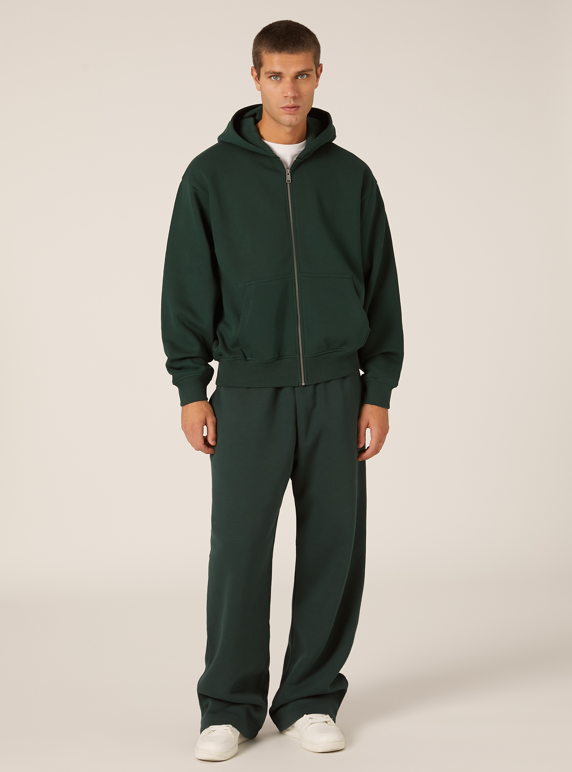 Sweat-shirt zipp&eacute; &agrave; capuche coupe boxy, GN1 GREEN DARK