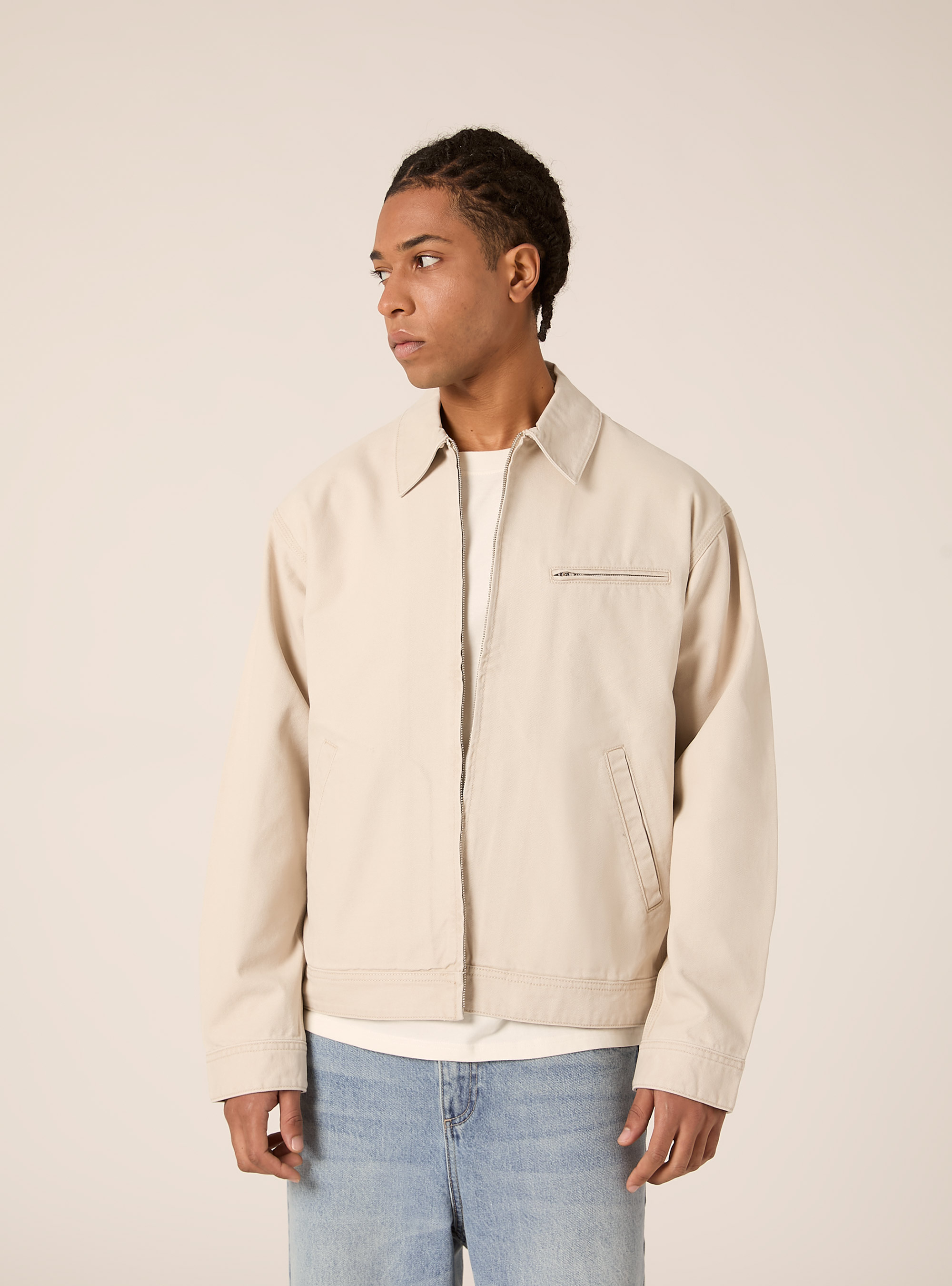 Canvas jacket with collar, BG3 BEIGE LIGHT